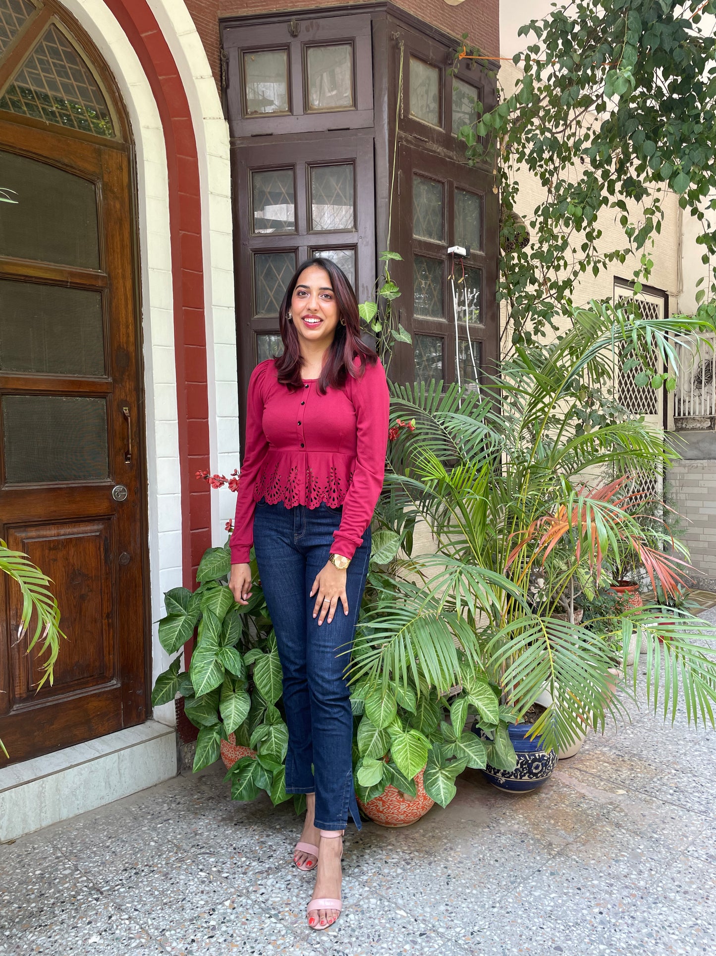 Mia Peplum Top – Maroon