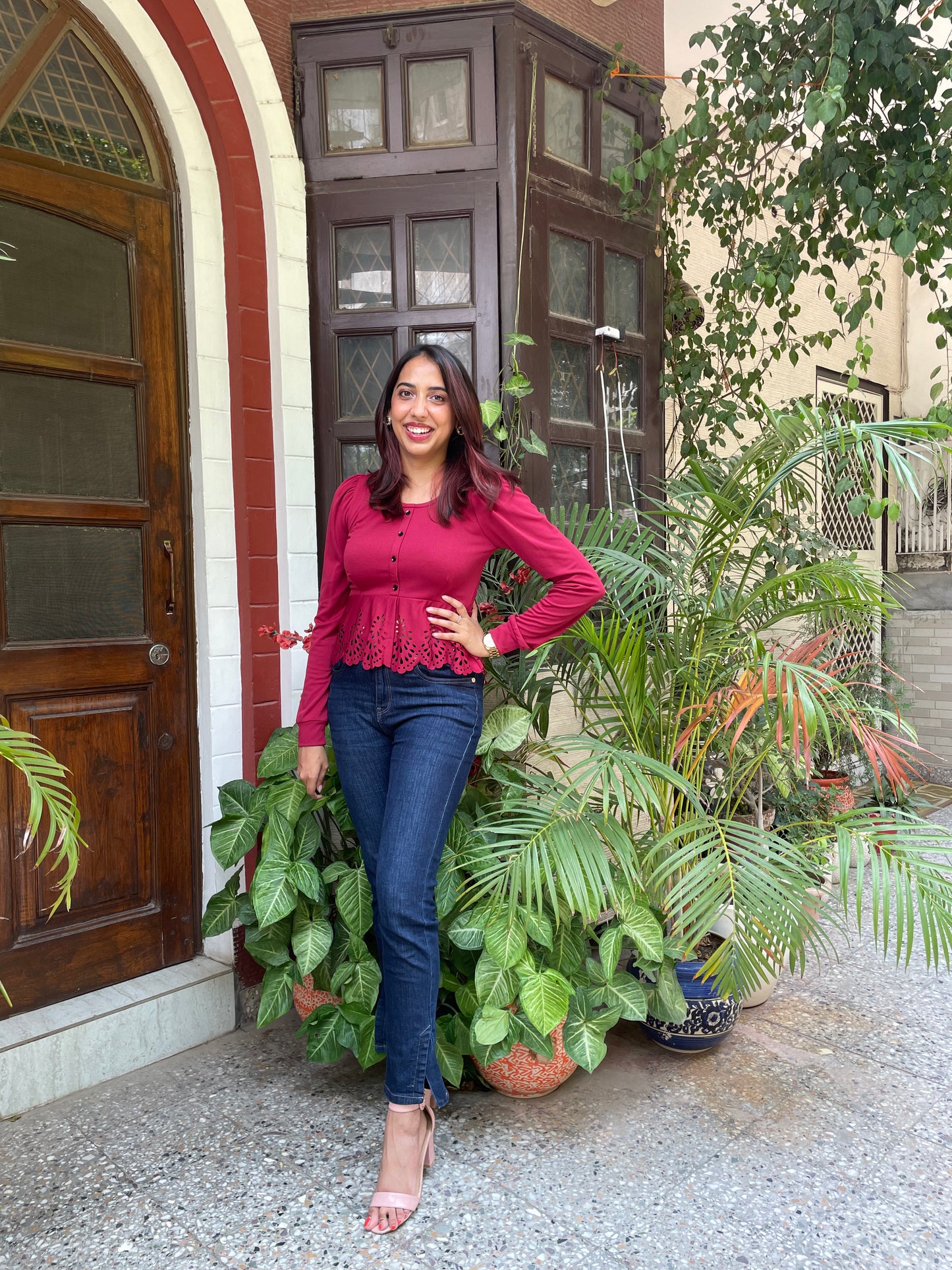 Mia Peplum Top – Maroon