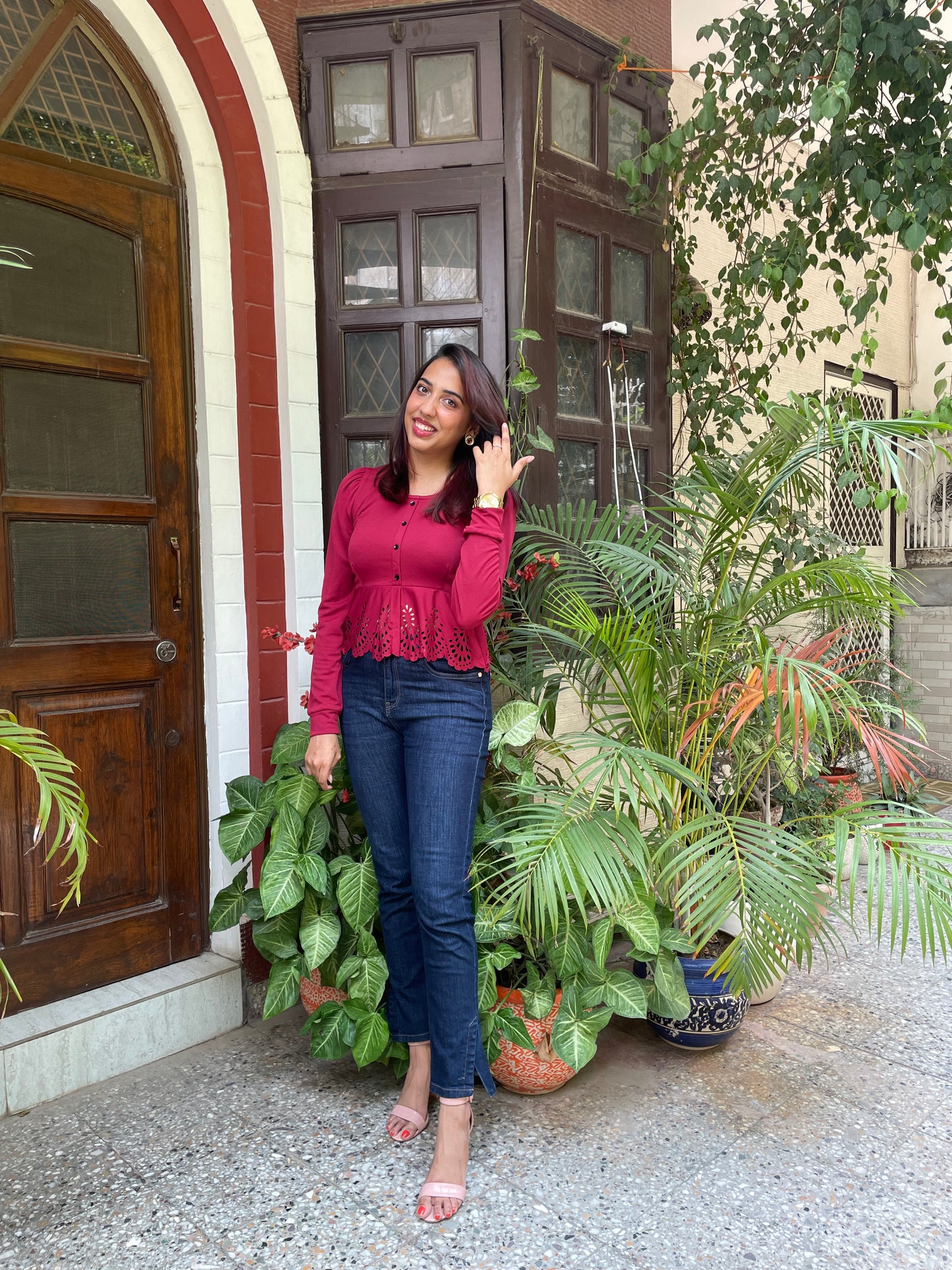 Mia Peplum Top – Maroon