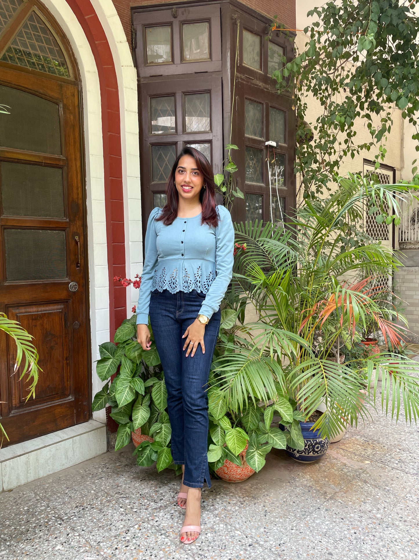 Mia Peplum Top – Powder Blue