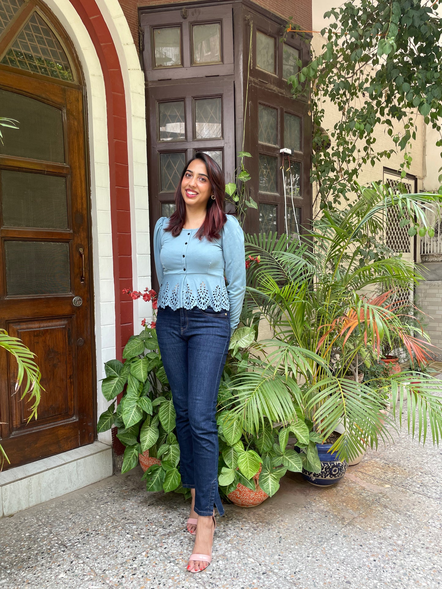 Mia Peplum Top – Powder Blue