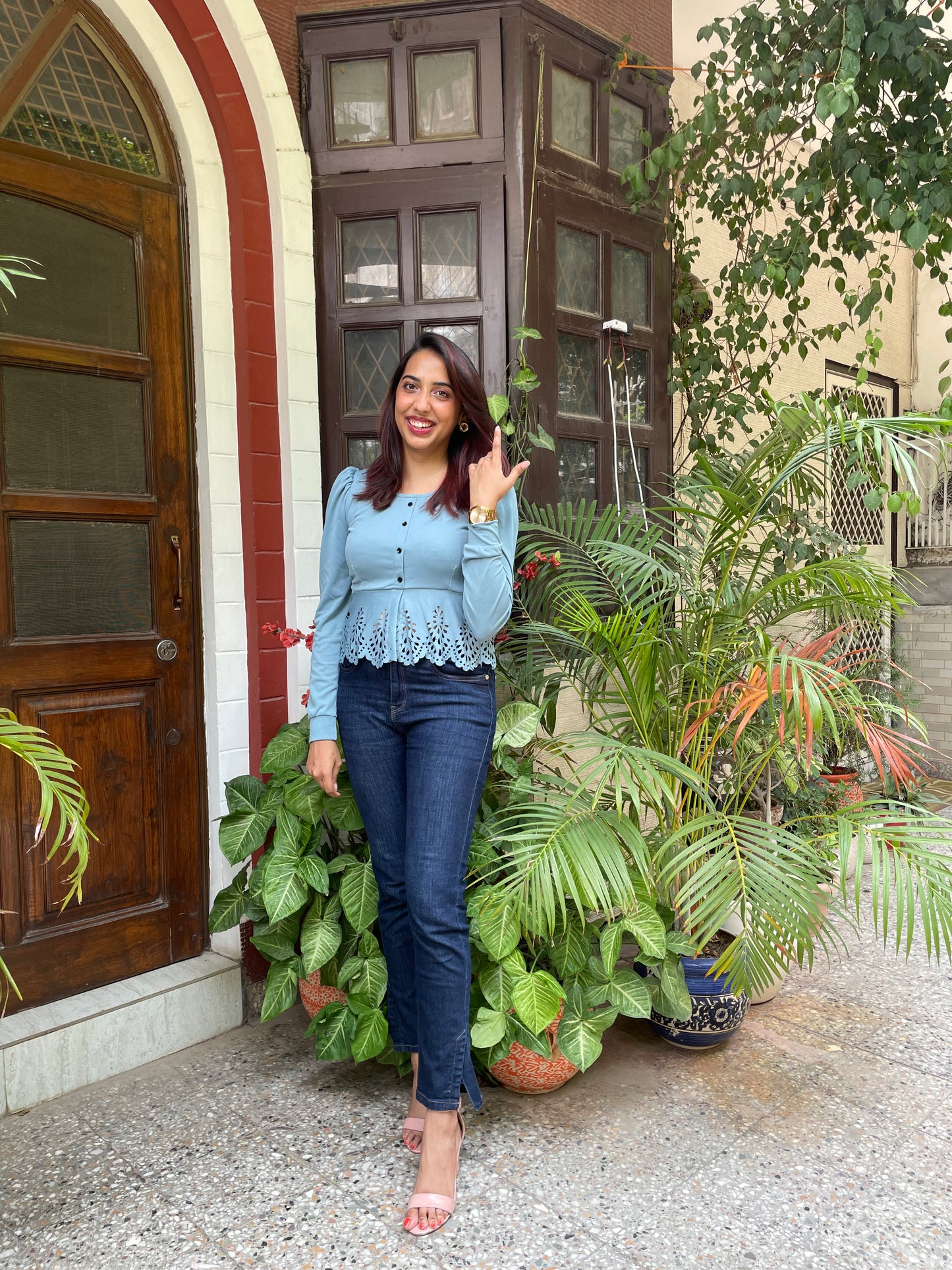 Mia Peplum Top – Powder Blue