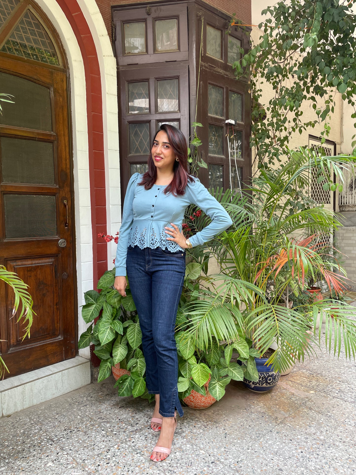 Mia Peplum Top – Powder Blue