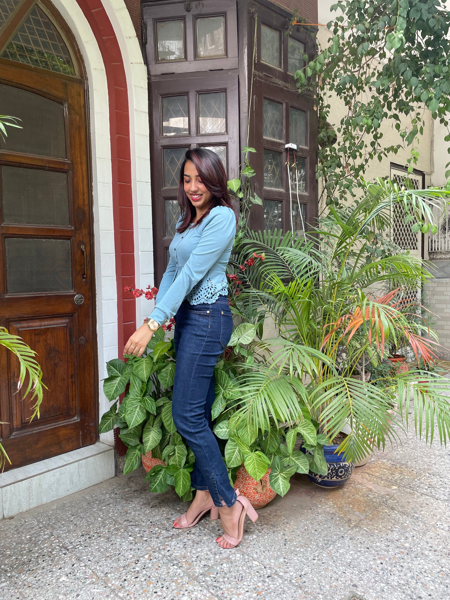 Mia Peplum Top – Powder Blue