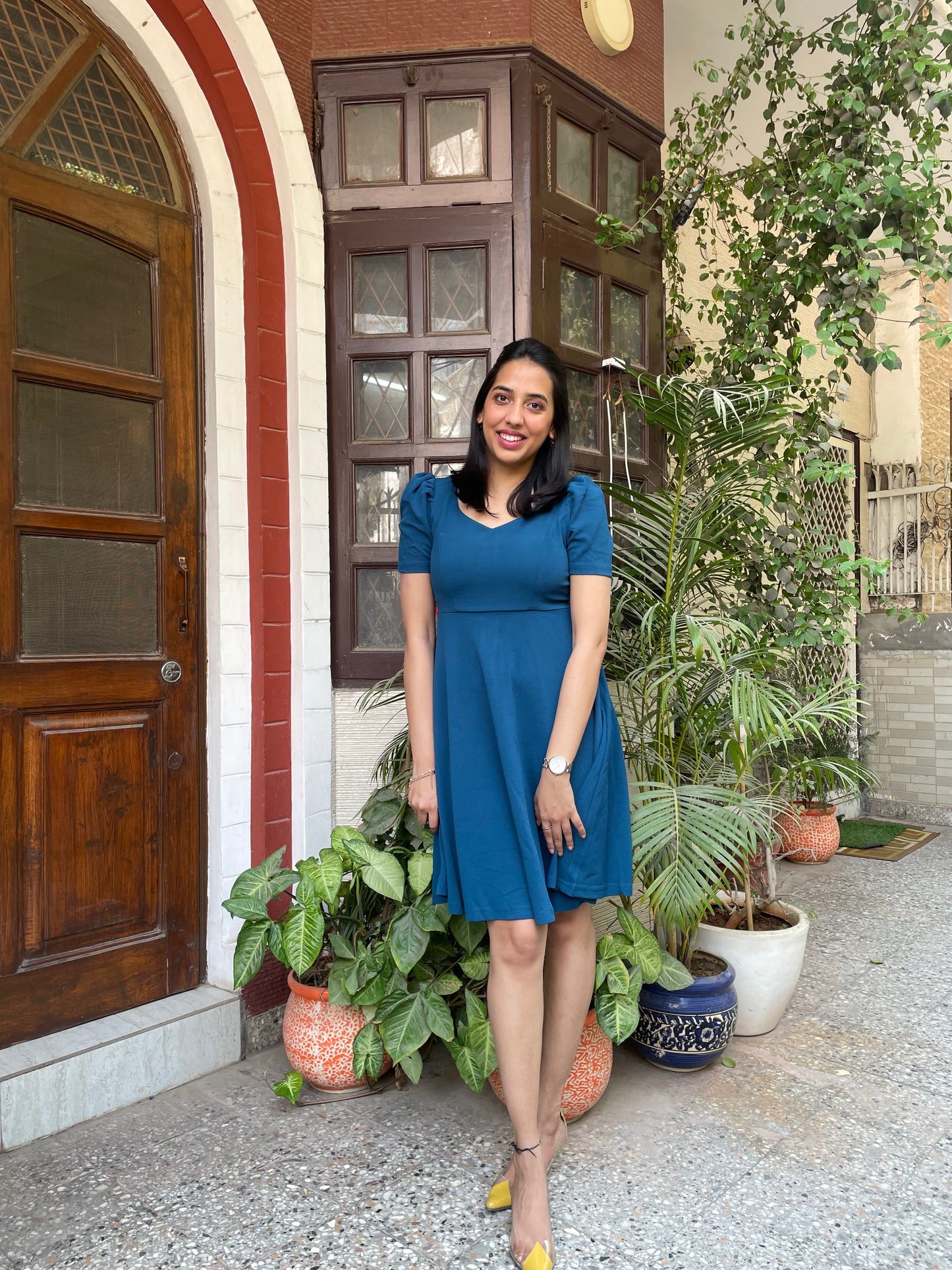 Sapphire Blue Puff Sleeve Dress