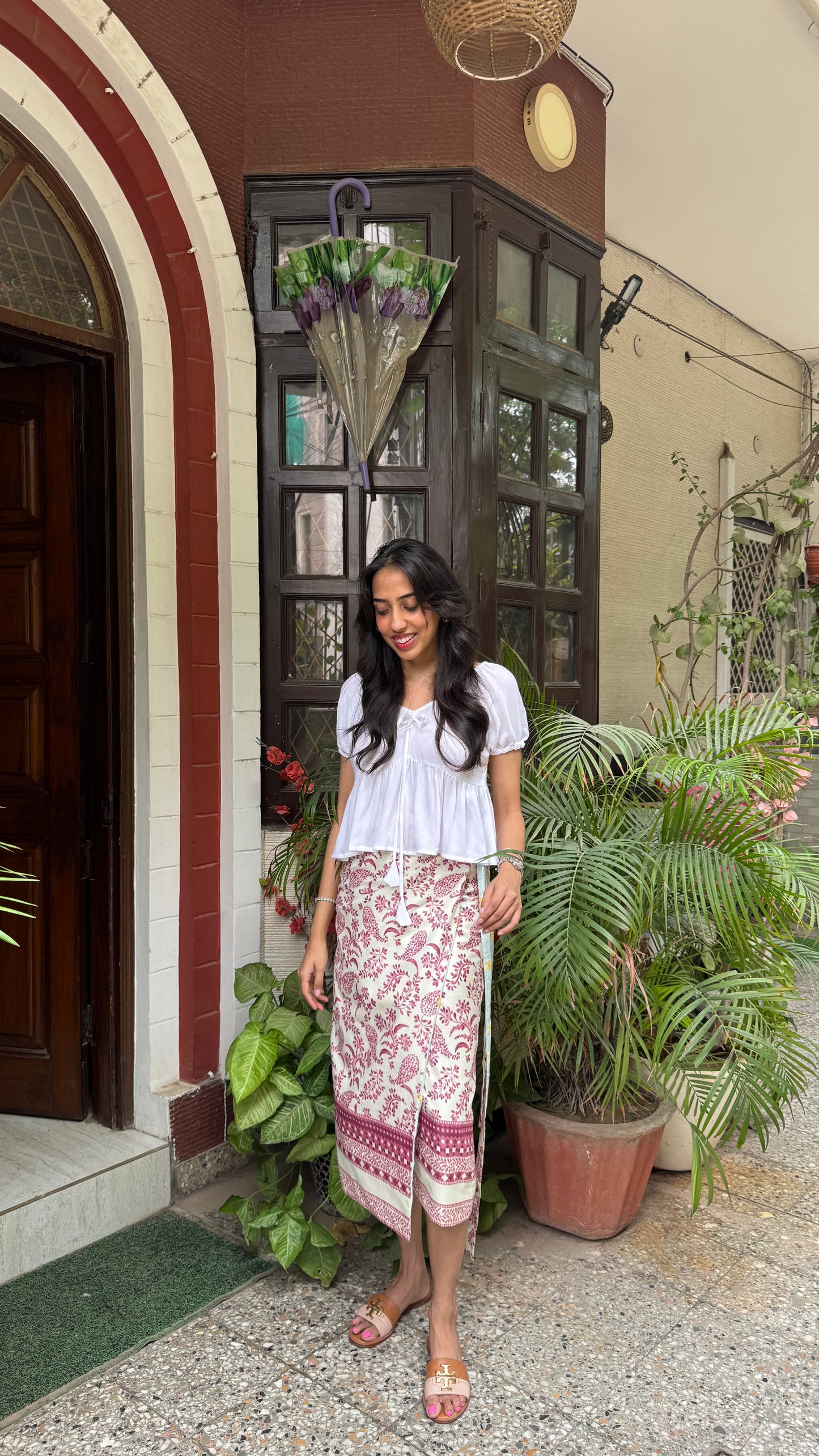 Reversible Pencil Cotton Wrap Skirt- White/Light blue (Premium Collection)