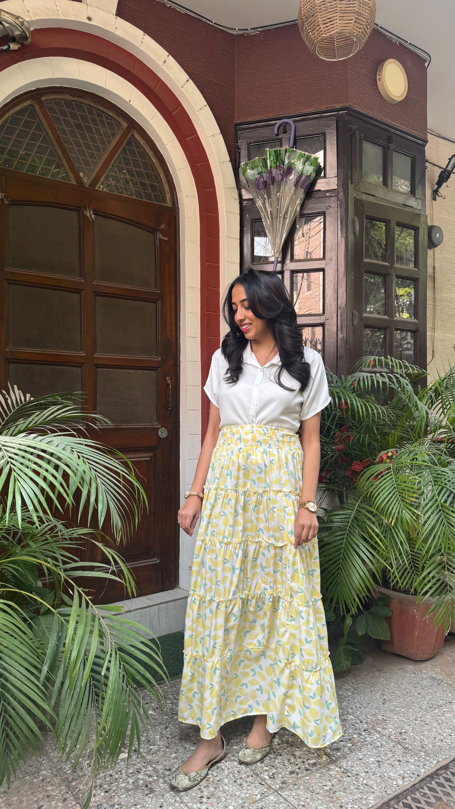 Señorita Tiered Maxi Skirt - Lemons (Free Size)
