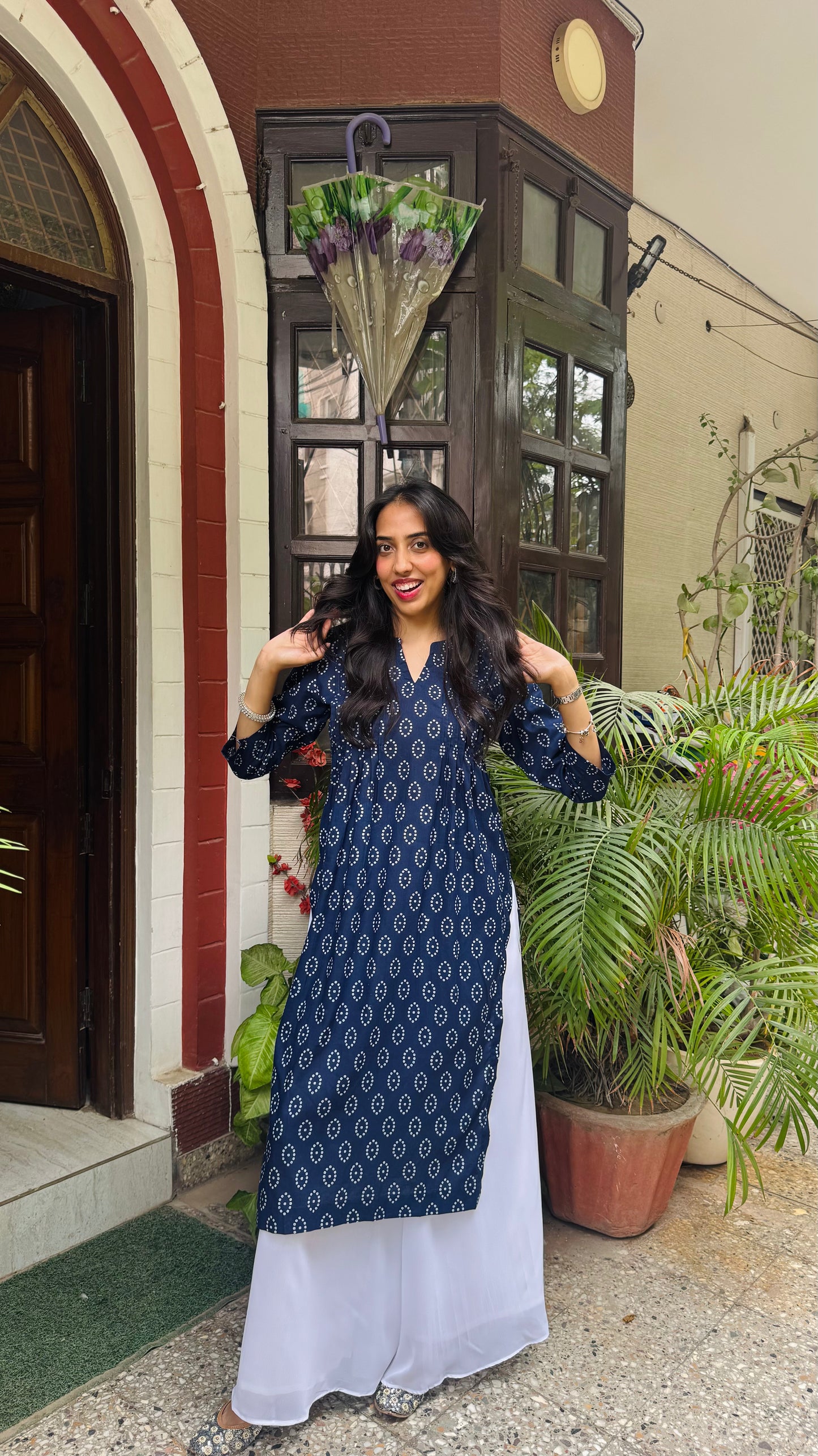 Gulnaar Panelled Cotton Kurta - Blue (Premium Collection)