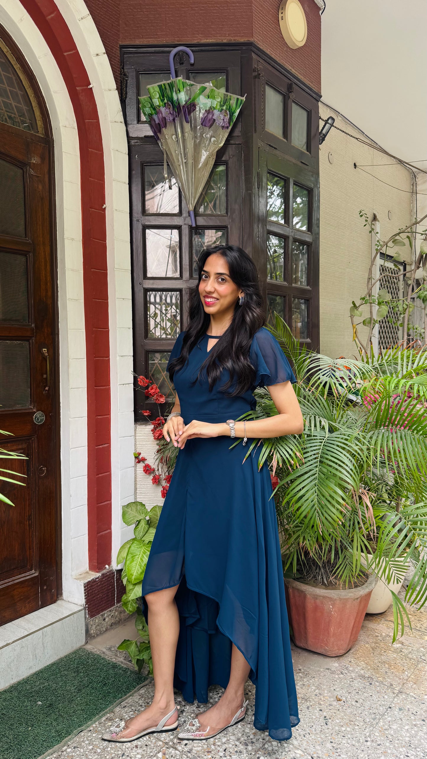 Soft Orchid Asymmetrical Dress - Navy