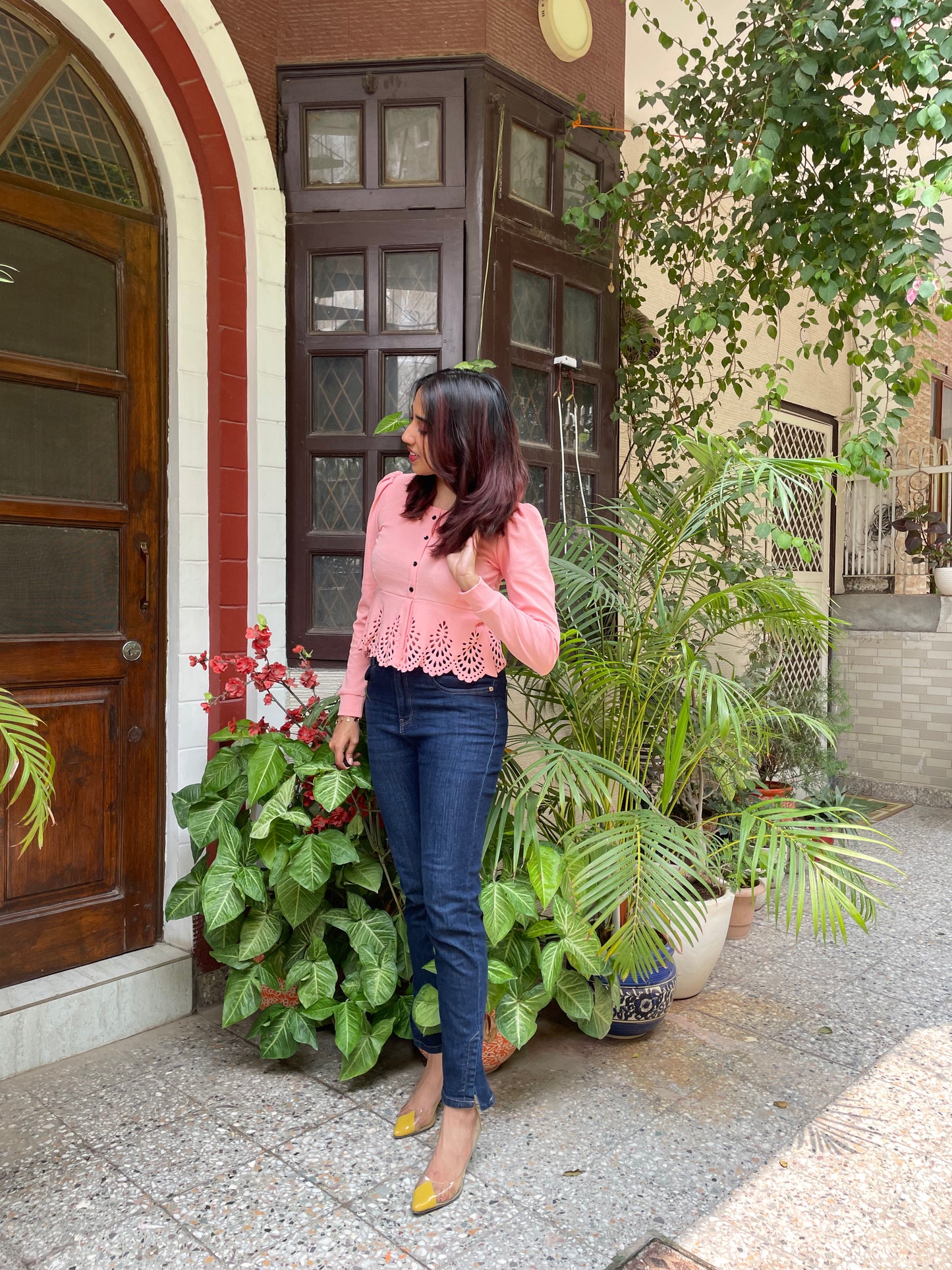 Mia Peplum Top – Peach