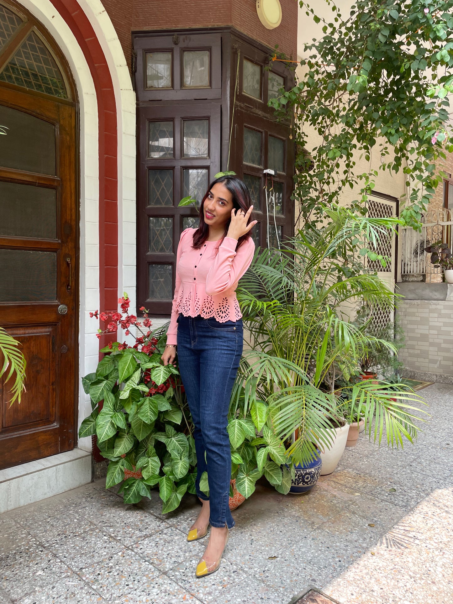 Mia Peplum Top – Peach