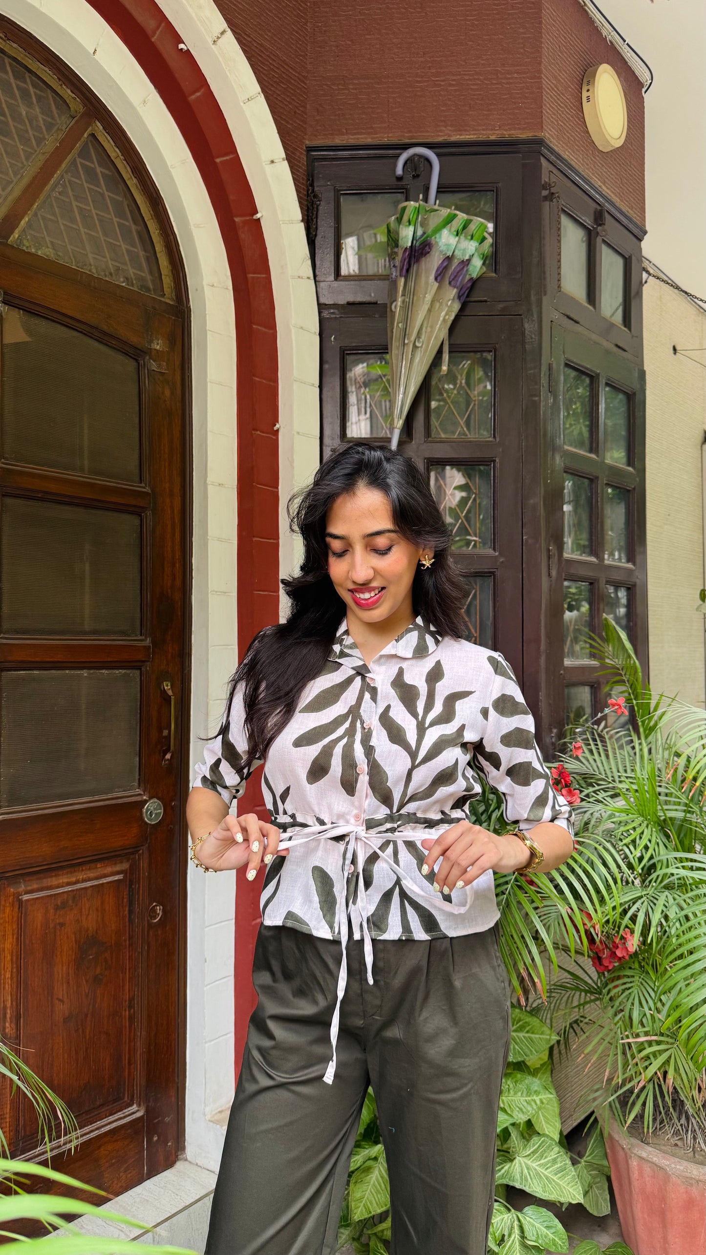 Little Leaflet Cotton Top (With Sleeve) - Cream