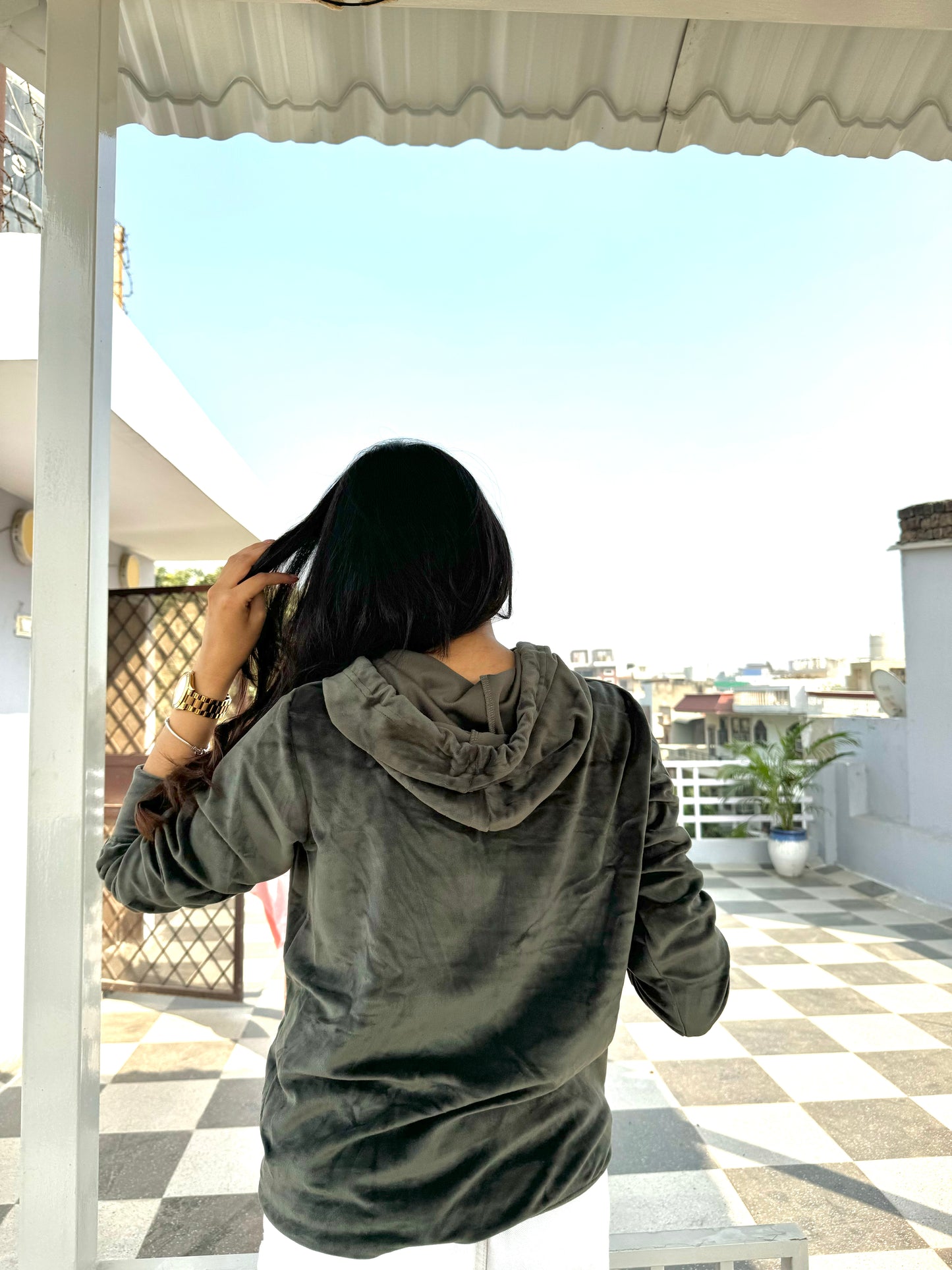 Rich Velvet Hoodie - Olive