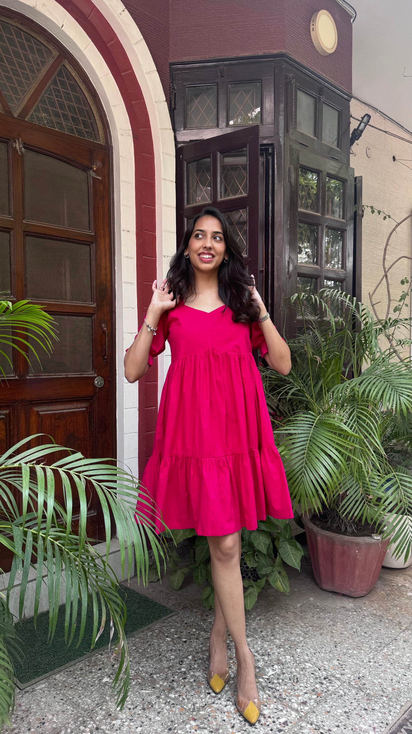 Pop of Color Cotton Dress - Pink