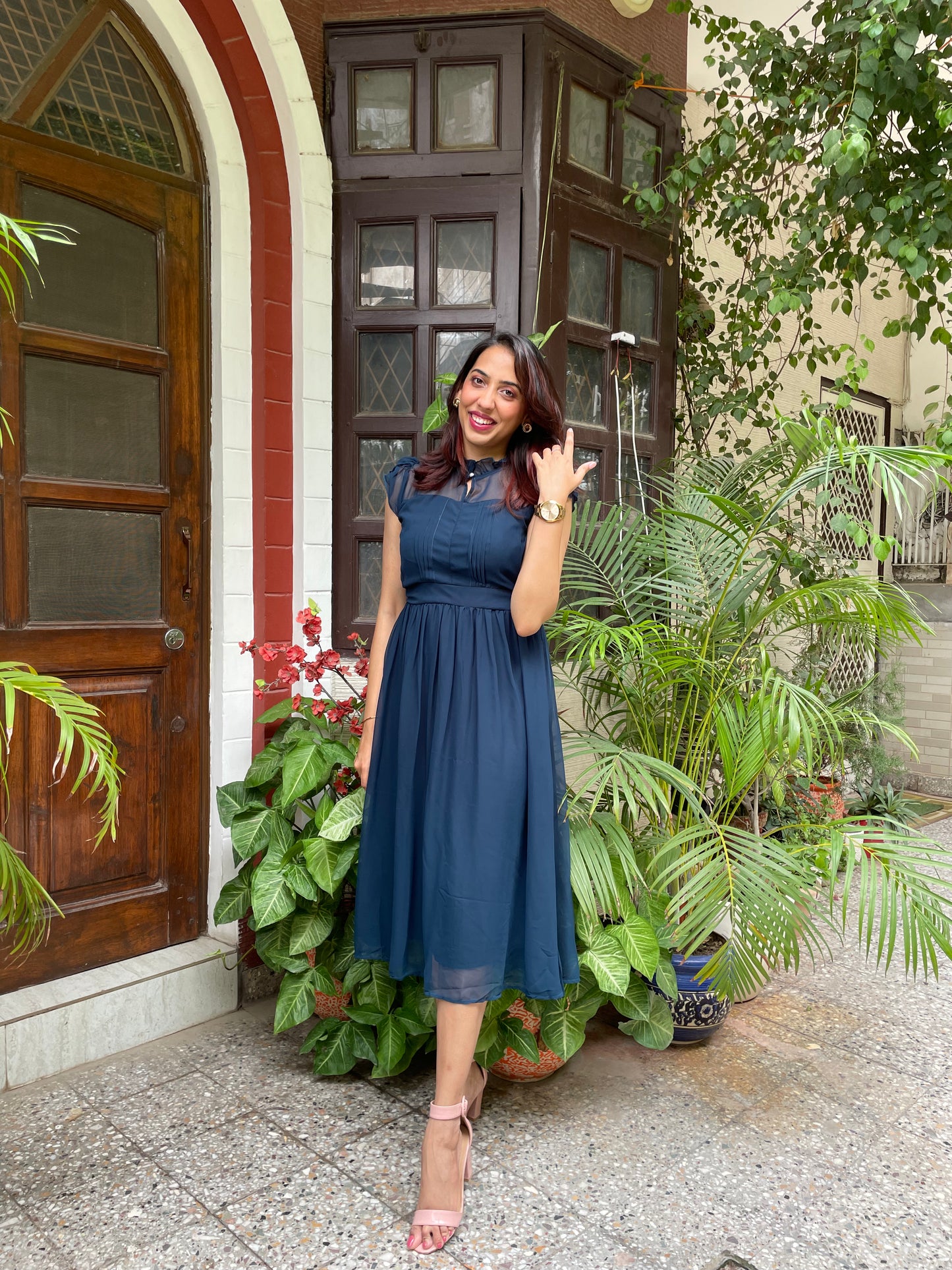 Trophy Georgette Dress- Navy Blue