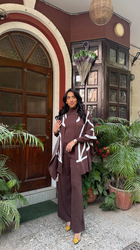 3 Piece Luxury Shawl Set -Brown (Free Size) - Premium Collection