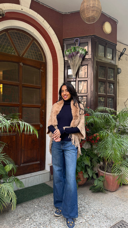 Classic Fur Shrug - Beige (Free Size)