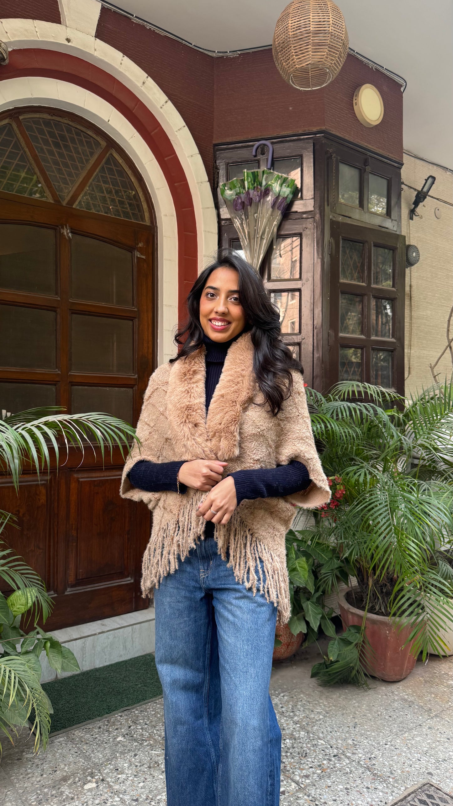 Classic Fur Shrug - Beige (Free Size)