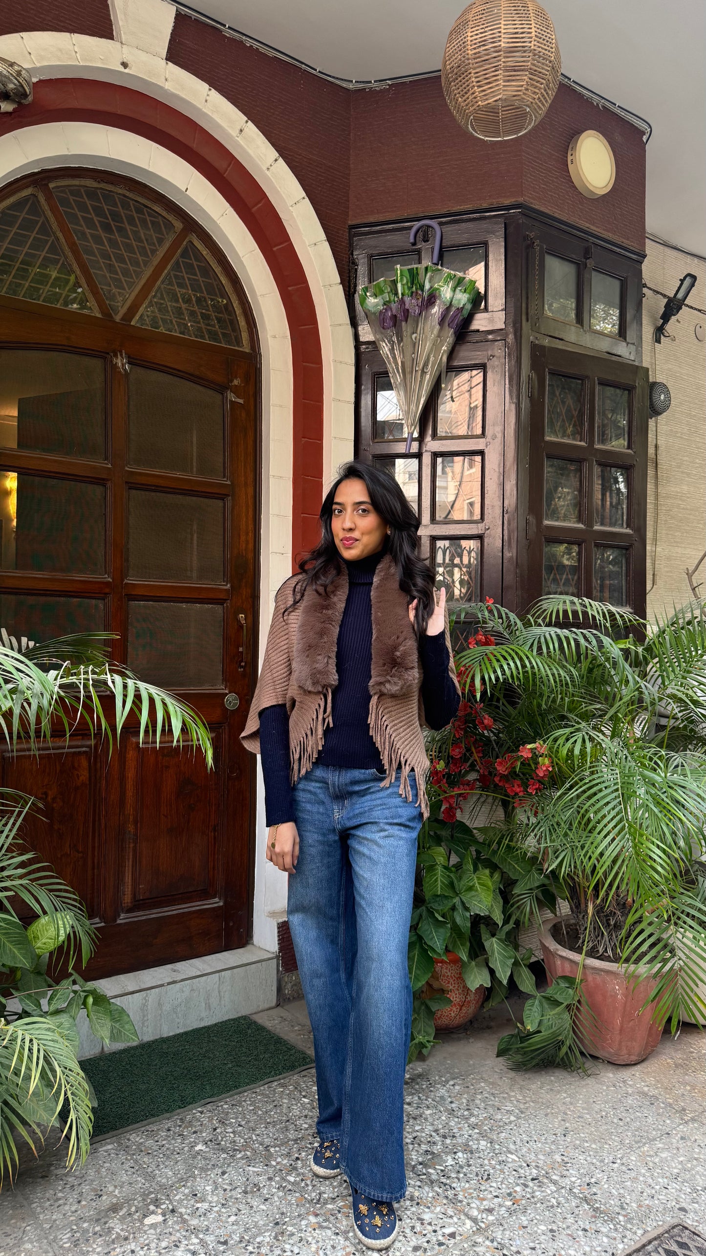 Classic Fur Shrug - Brown (Free Size)