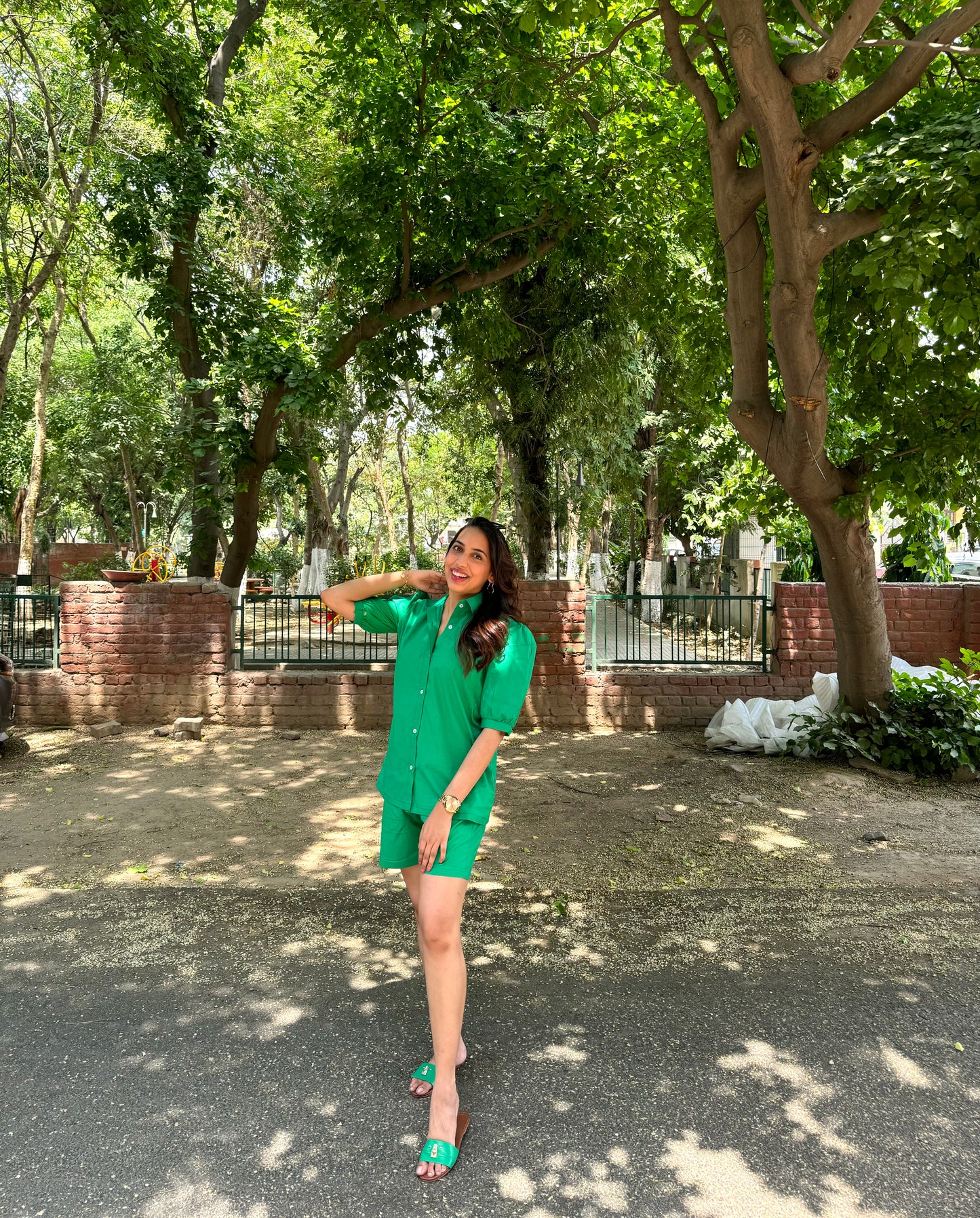 Poppy Poplin Shorts Set - Green
