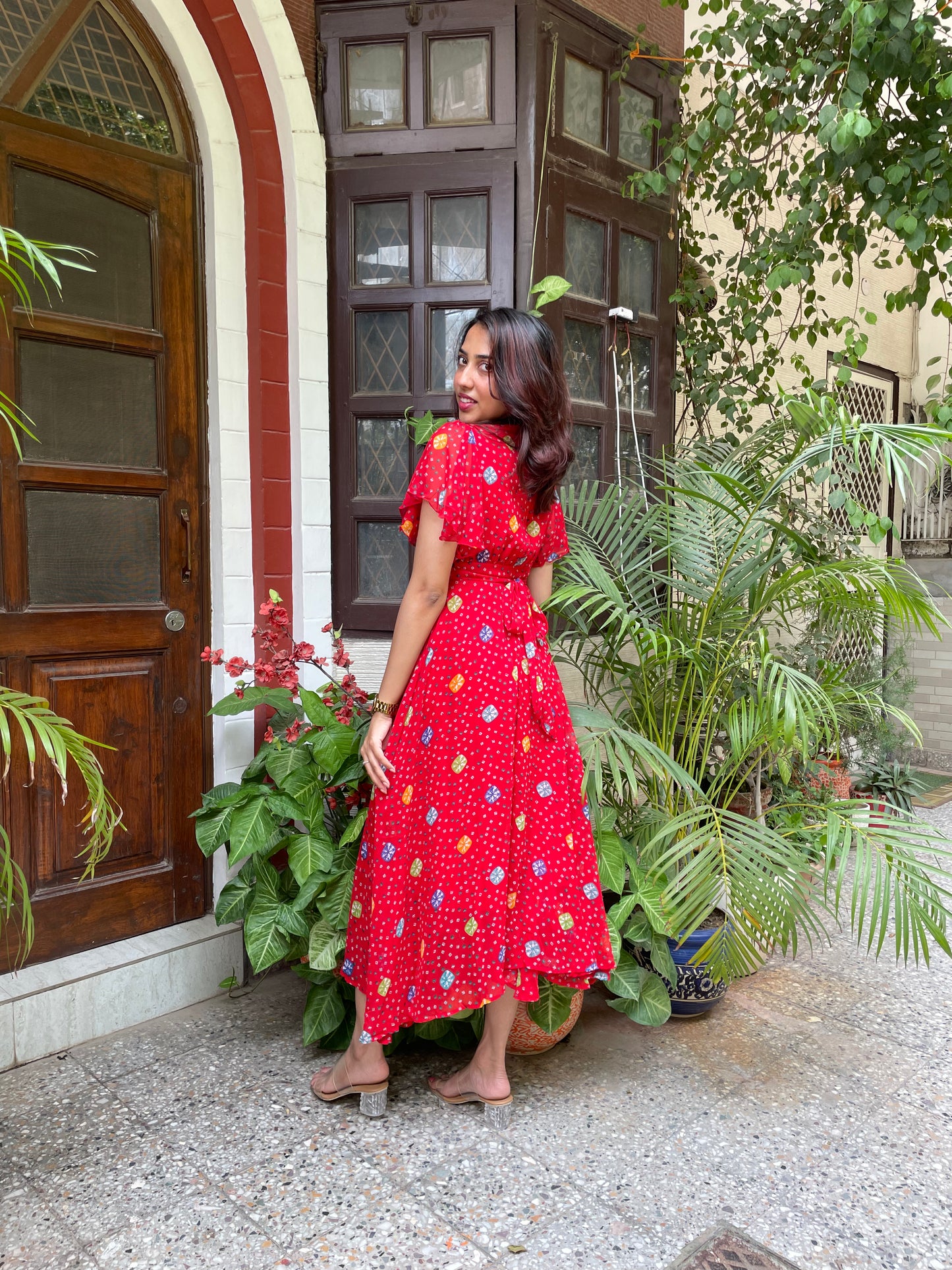 Twirl in Gems Dress- Red