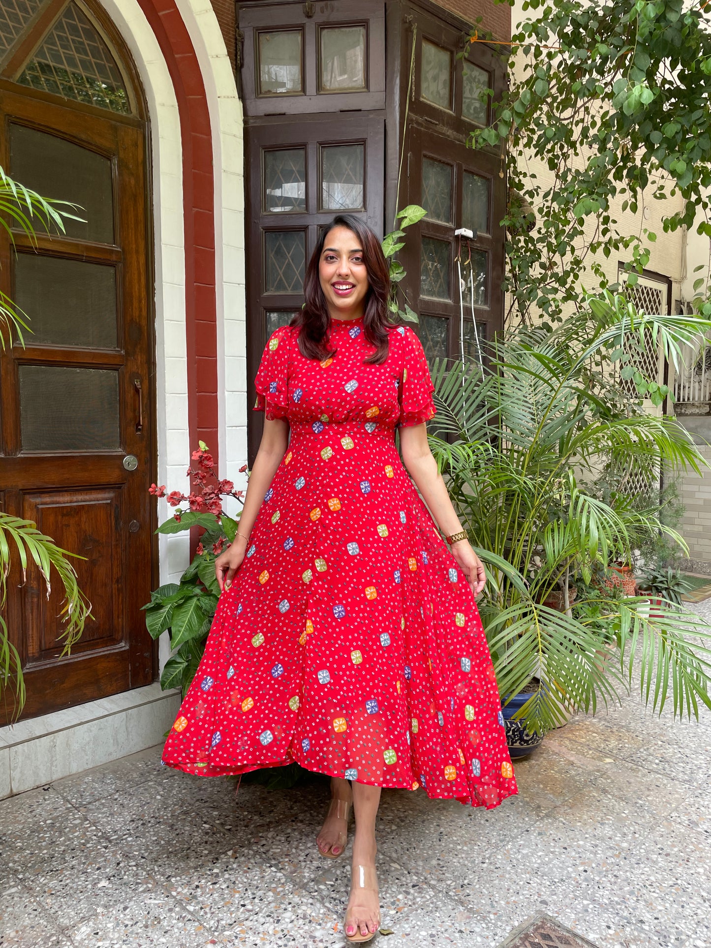 Twirl in Gems Dress- Red