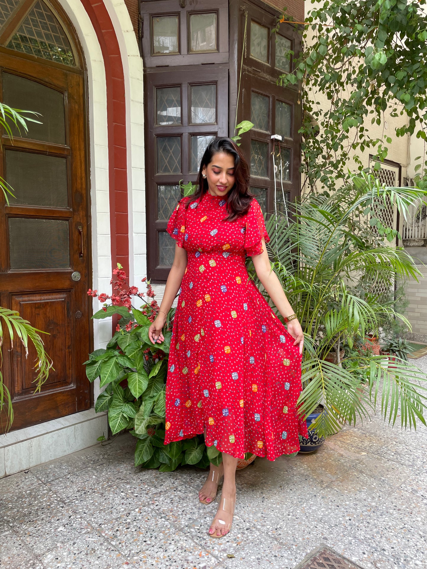 Twirl in Gems Dress- Red
