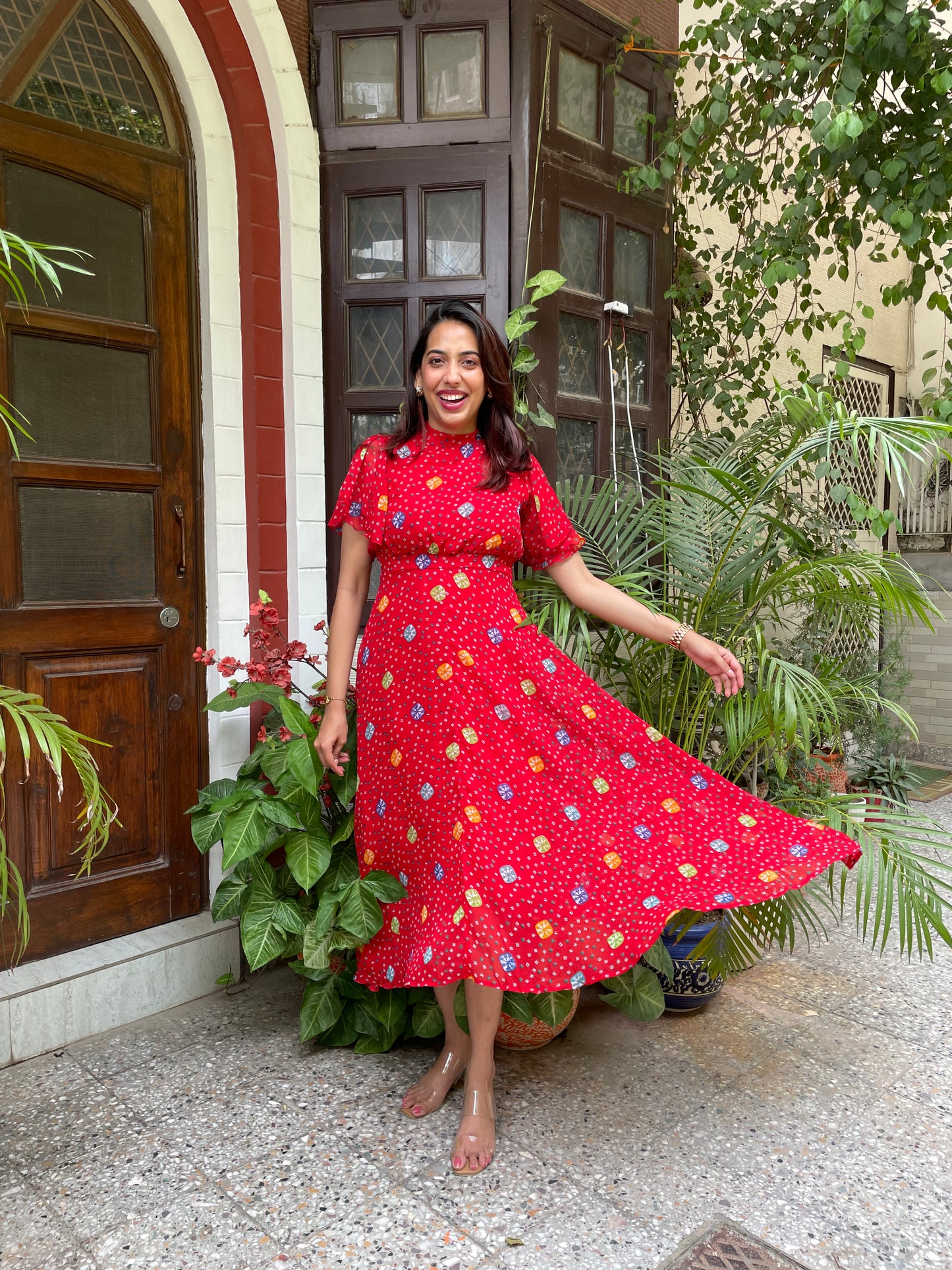 Twirl in Gems Dress- Red