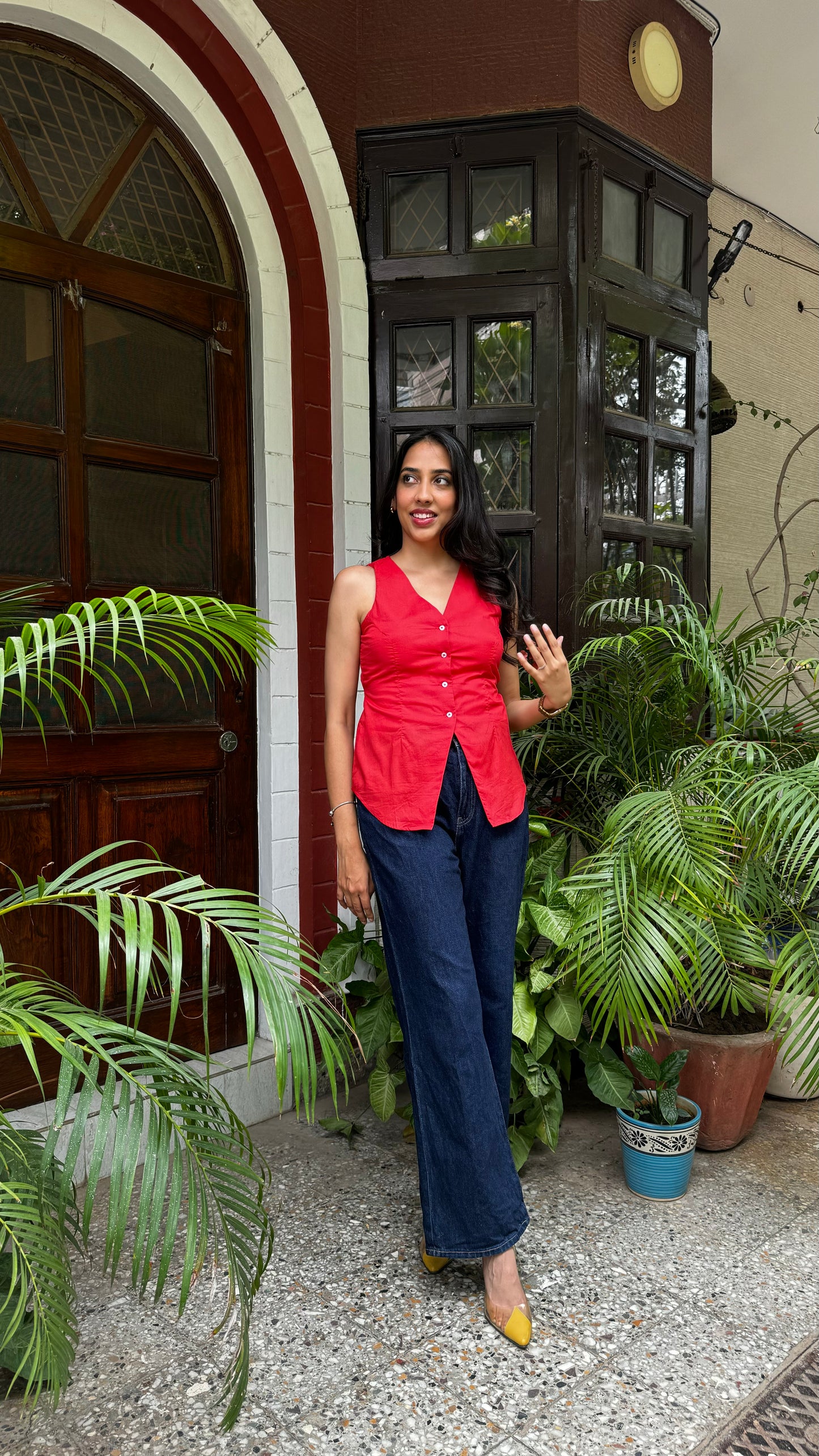 Chic Cotton Waistcoat - Rust Red