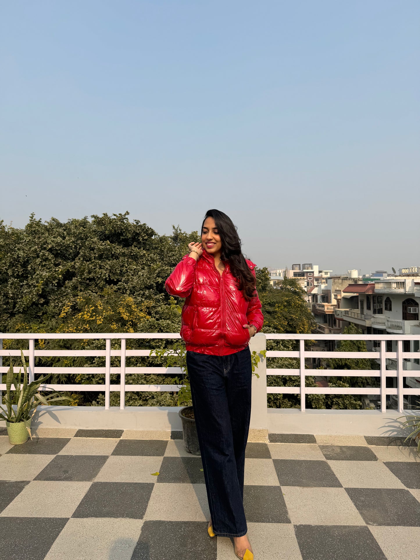Red Puffer Jacket with Hood