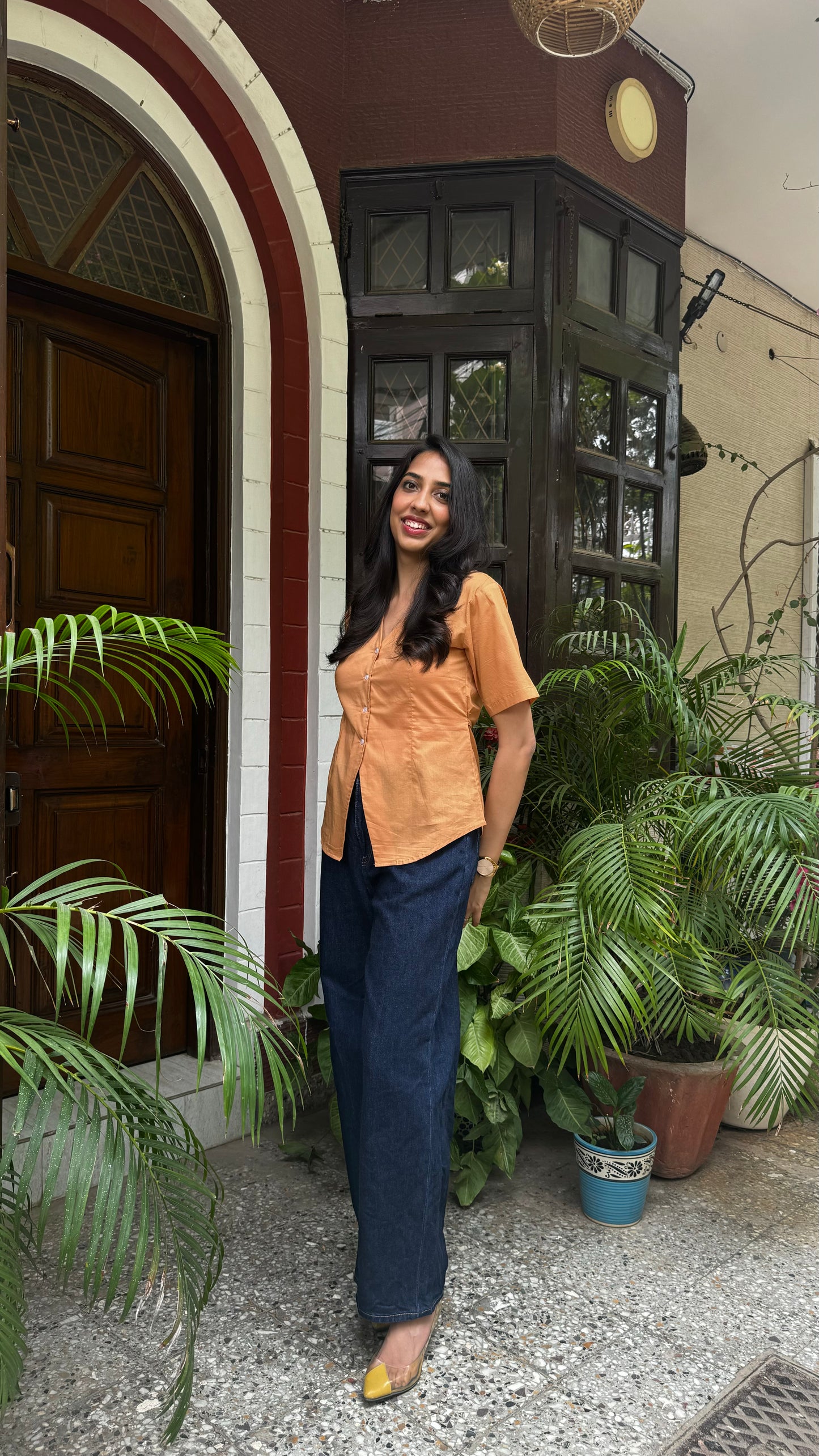 Sleeved Cotton Waistcoat - Beige