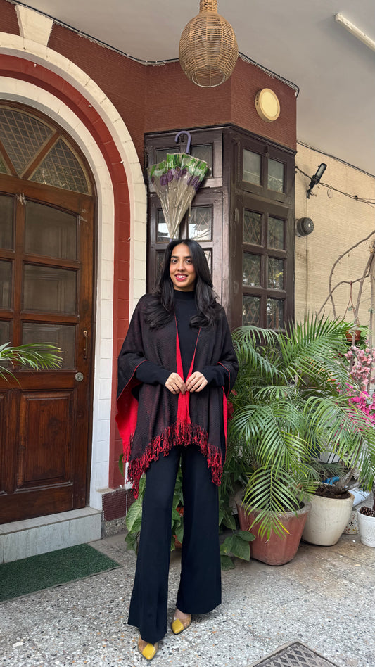 Cozy Double Sided Shawl -Red/Black (Free Size)