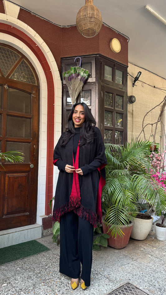 Cozy Double Sided Shawl -Maroon/Black (Free Size)