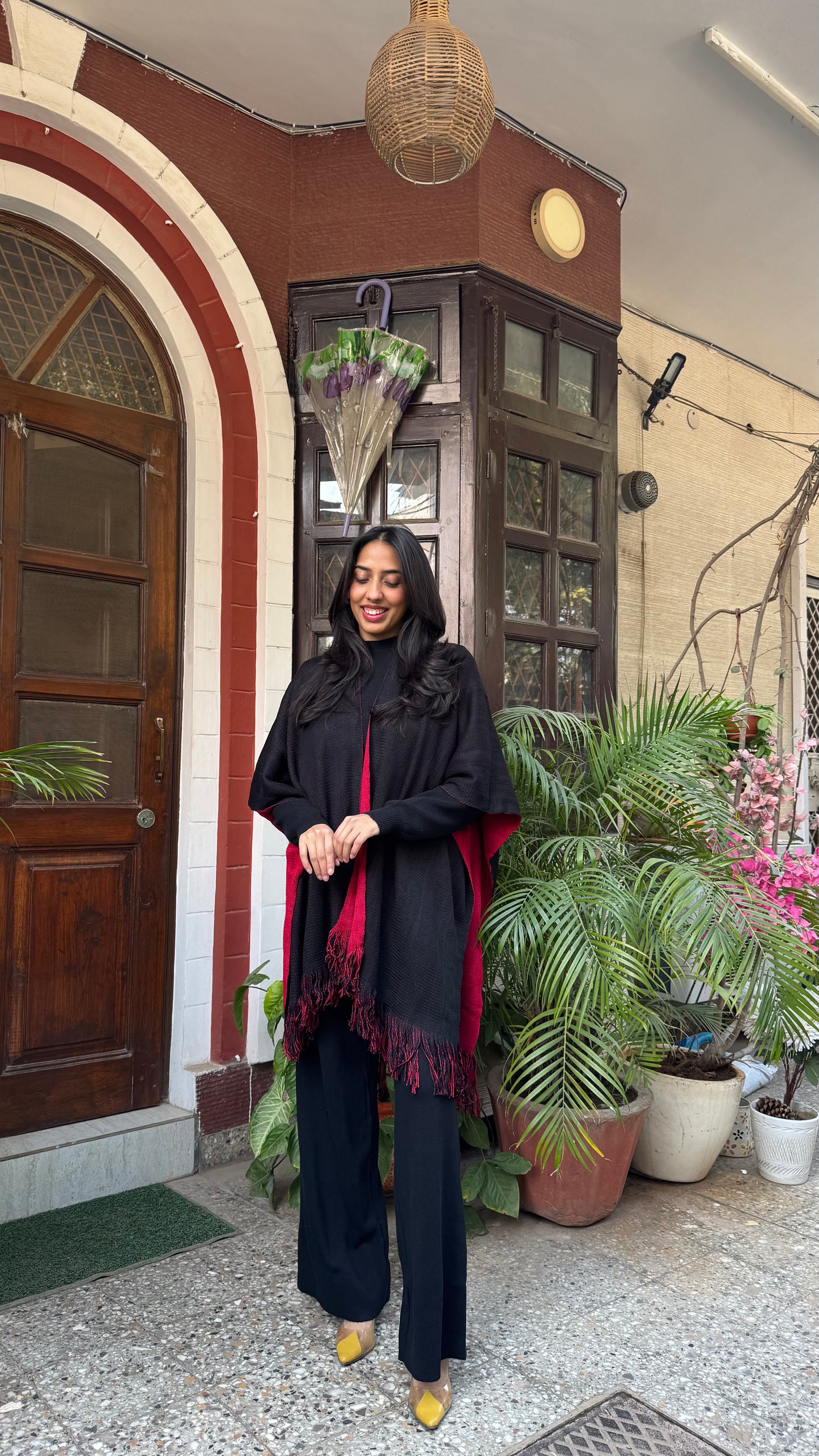 Cozy Double Sided Shawl -Maroon/Black (Free Size)