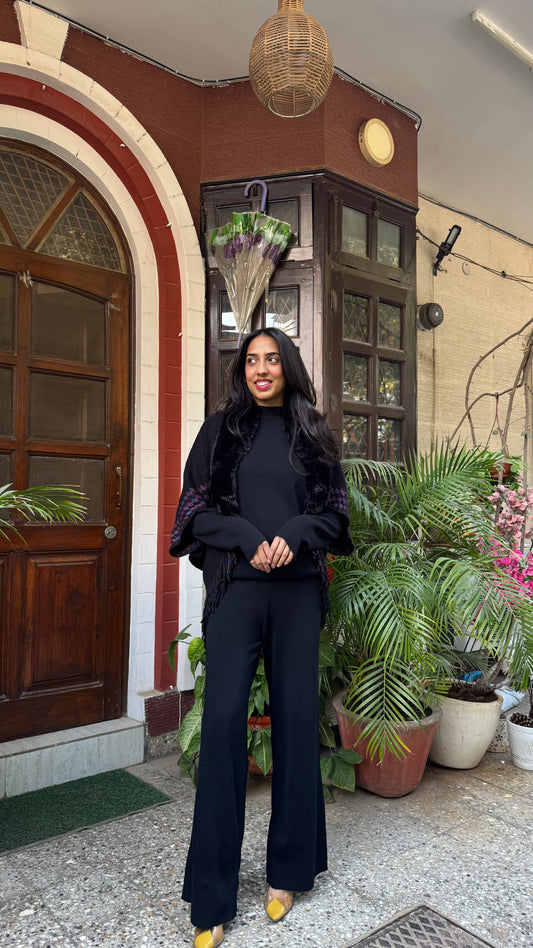 Houndstooth Fur Shrug - Black (Free Size)