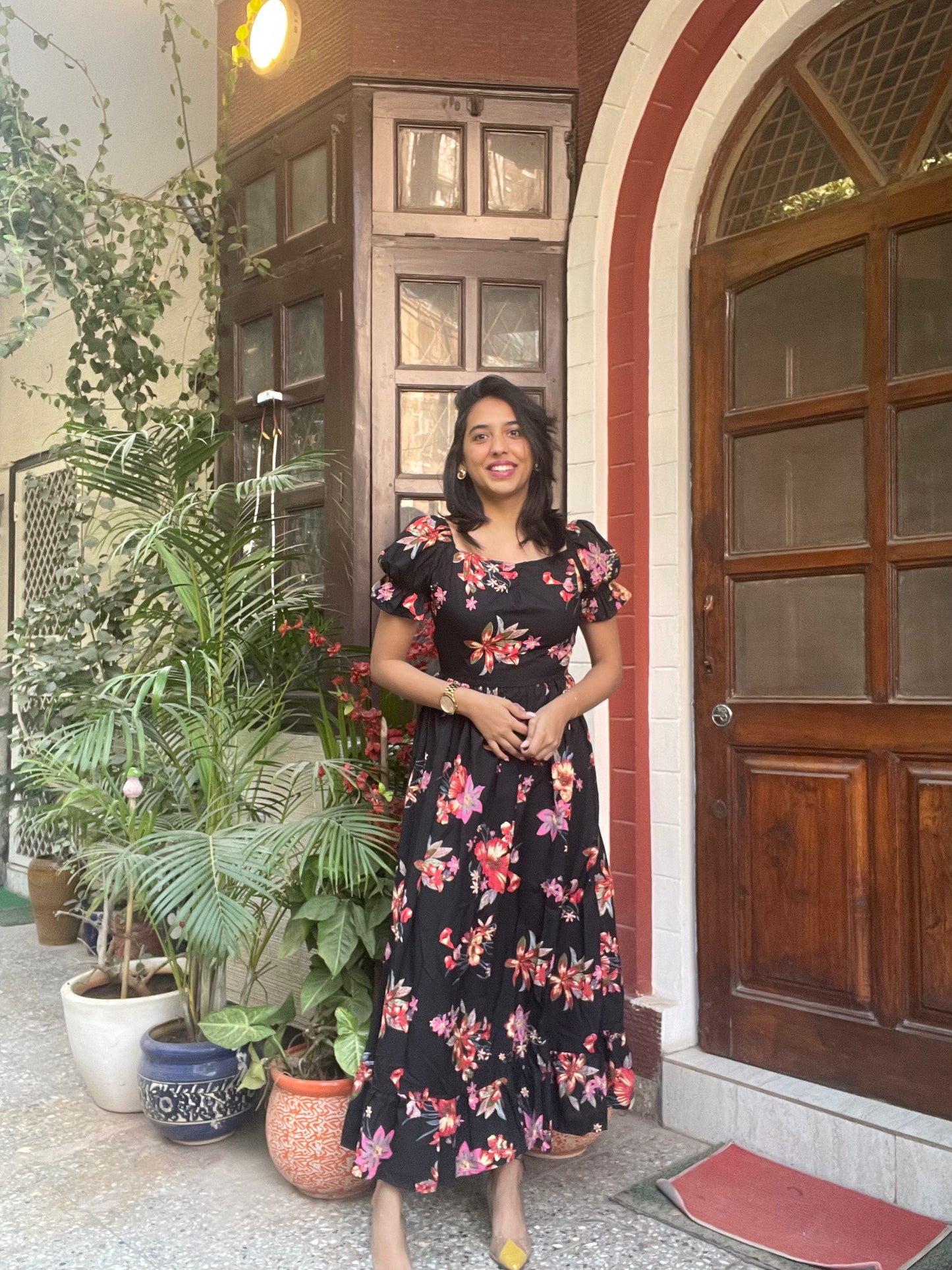 Floral Puffed Maxi Dress