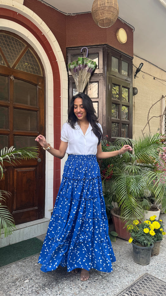 Señorita Tiered Maxi Skirt - Blue (Free Size)