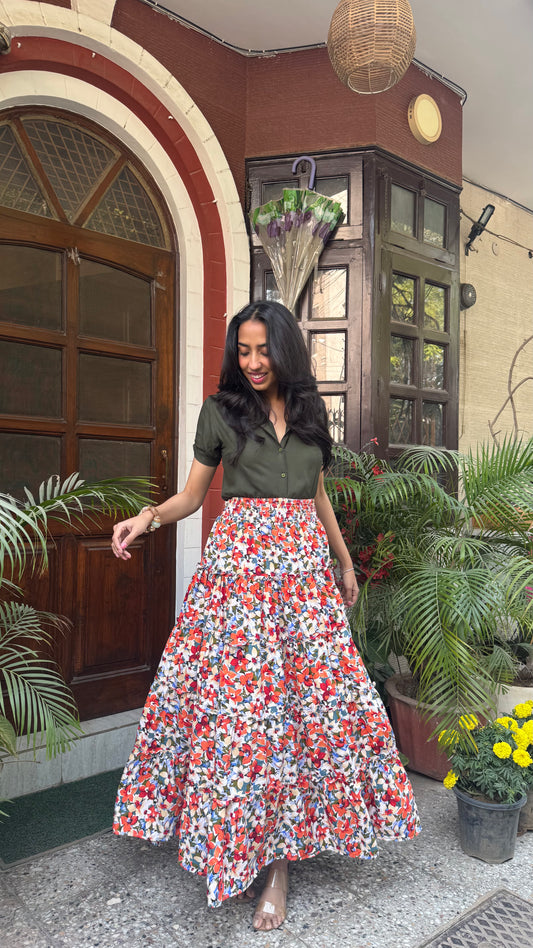 Señorita Tiered Maxi Skirt - Orange (Free Size)