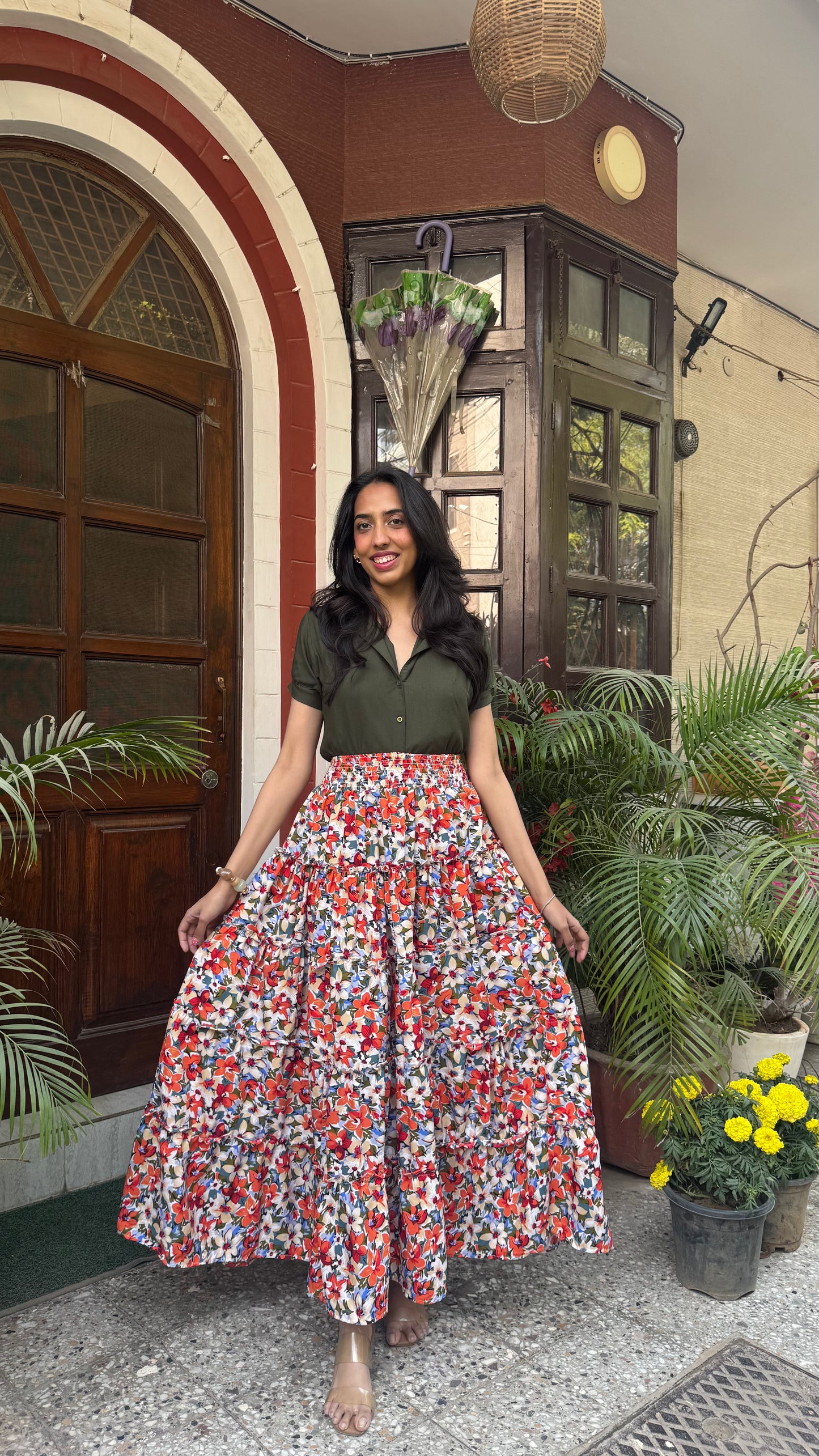 Señorita Tiered Maxi Skirt - Orange (Free Size)