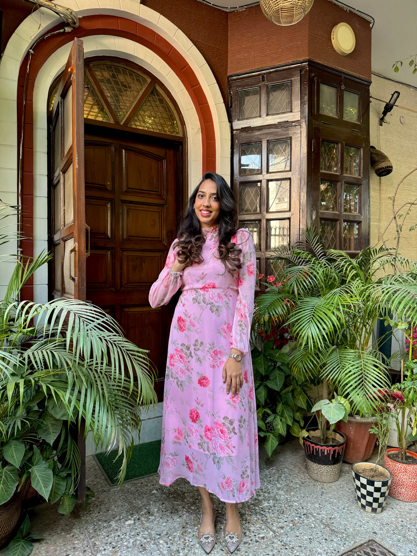 Midi Georgette Dress- Pink