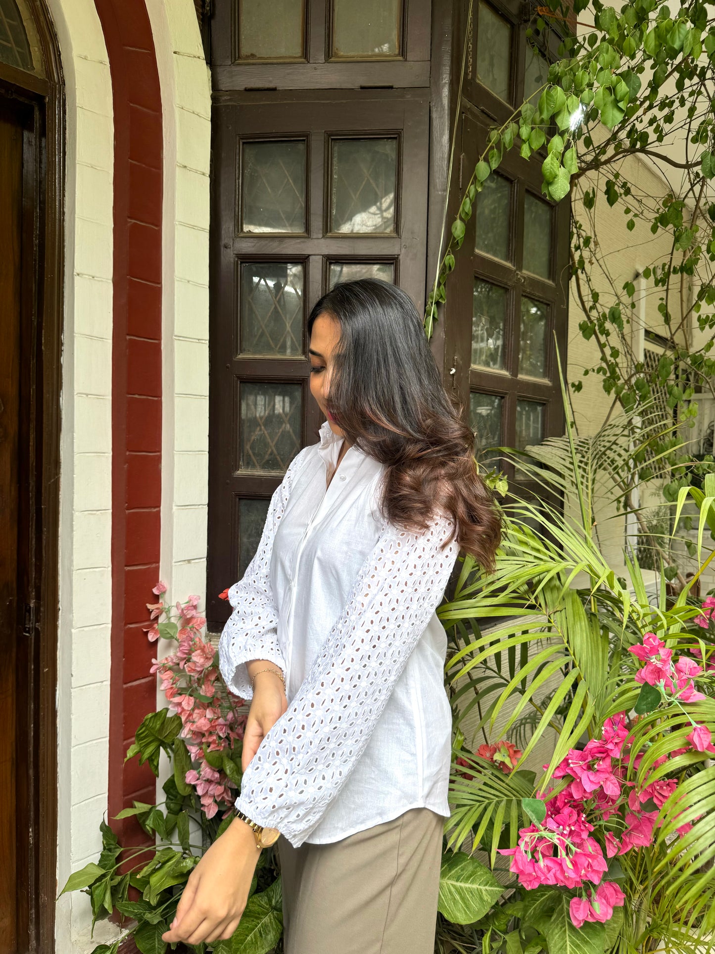 Schiffli Sleeves Shirt (Premium Fabric)