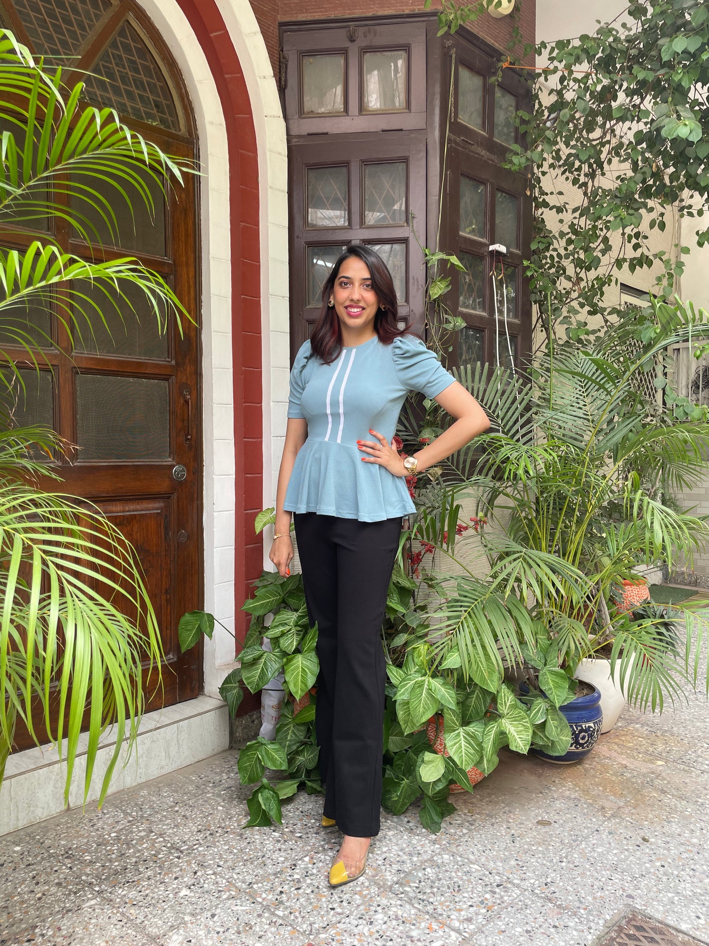 Peplum Puffed Top- Mint