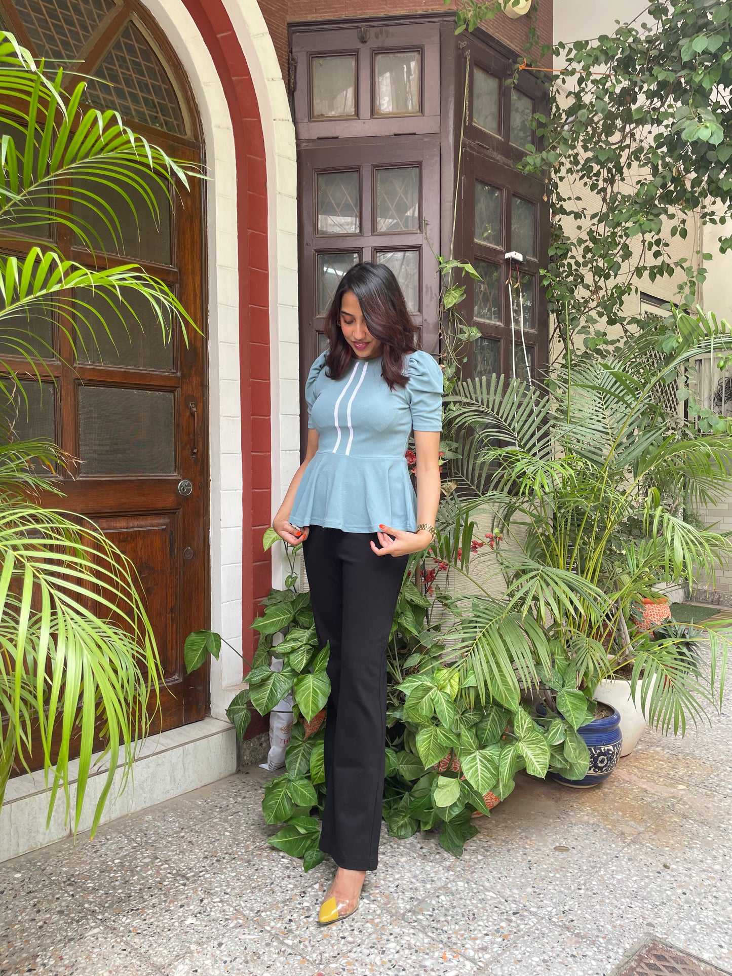 Peplum Puffed Top- Mint