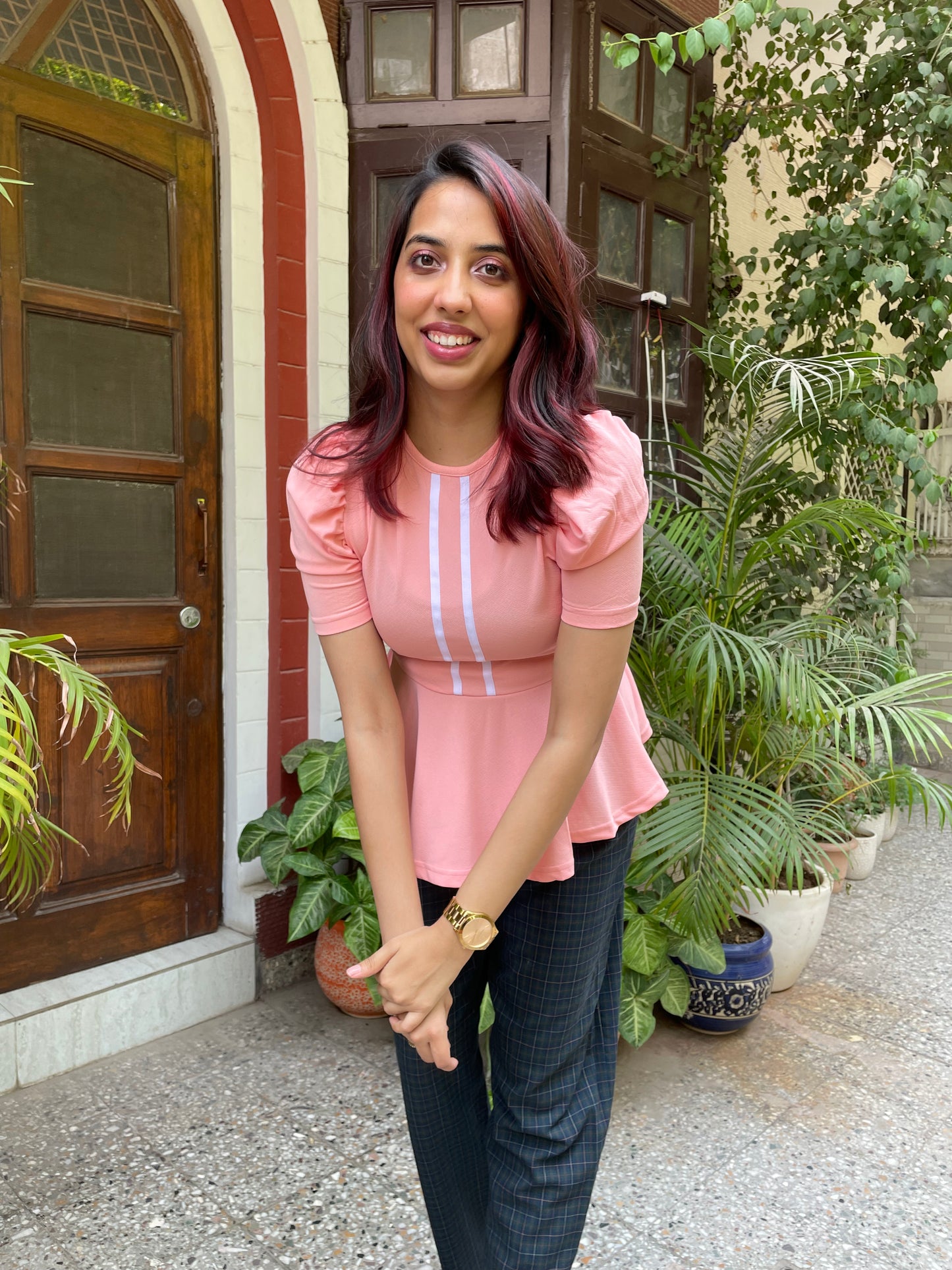 Peplum Puffed Top- Peach