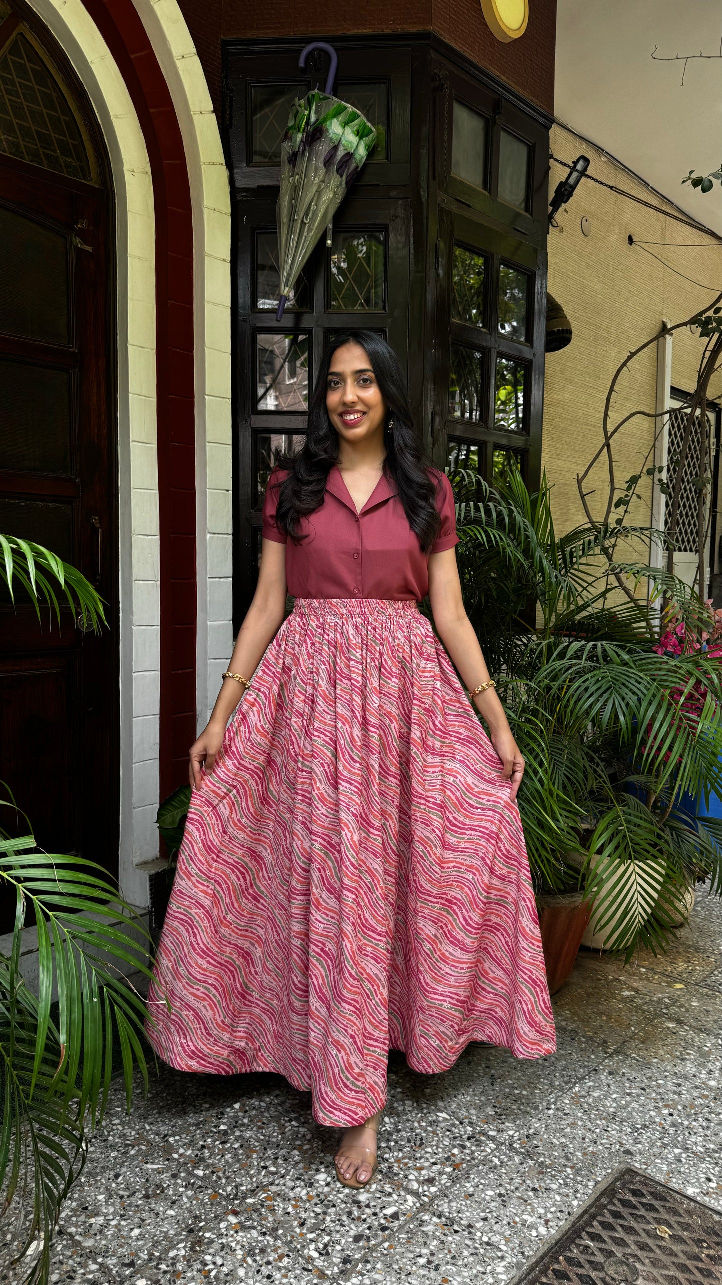 Noor Flared Cotton Skirt - Pink (Premium Collection)