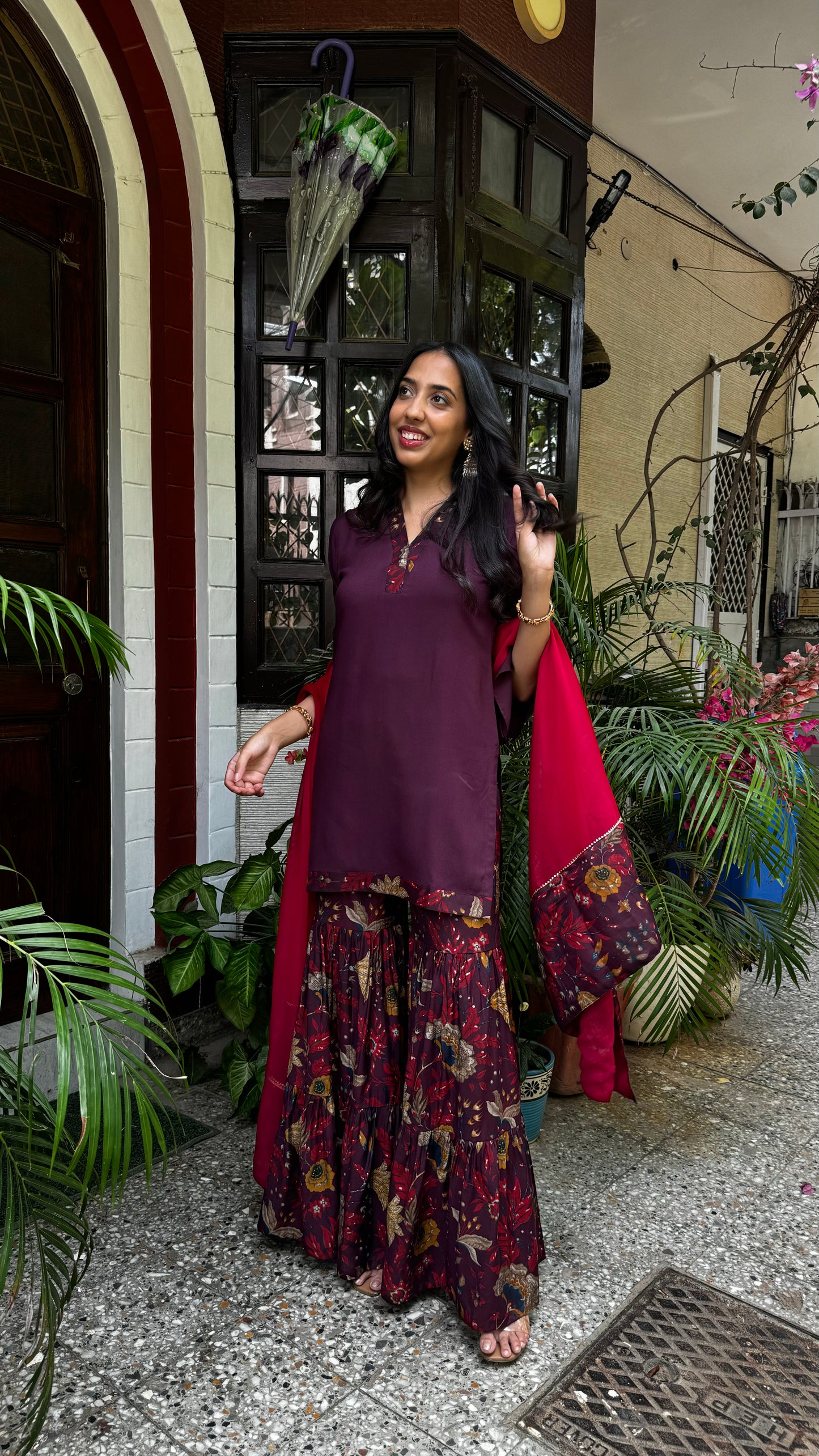 Sharara Sharara Dupatta Set (Super Premium Collection) - Wine