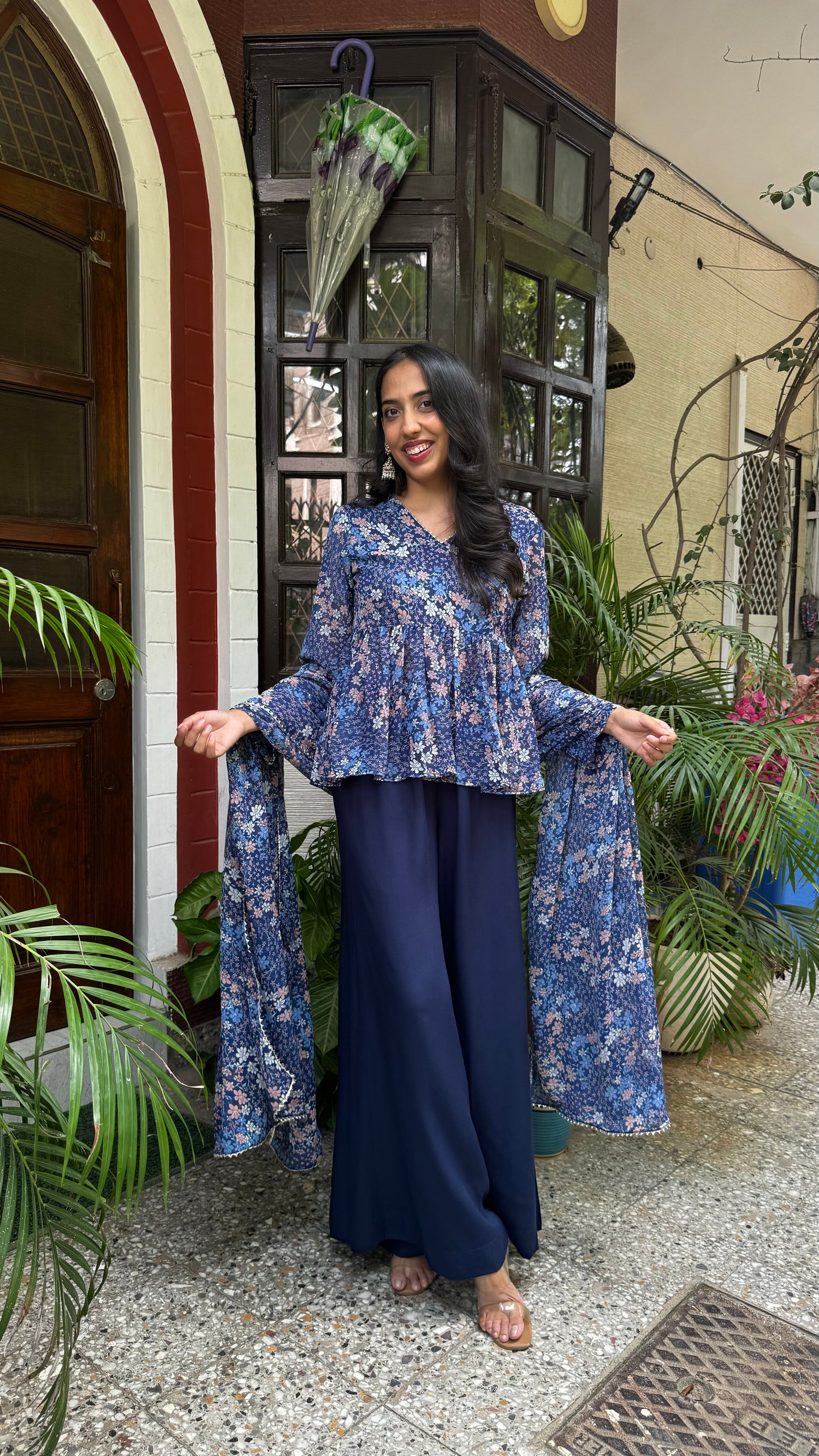 Bagh Peplum Dupatta Set (Super Premium Collection) - Blue