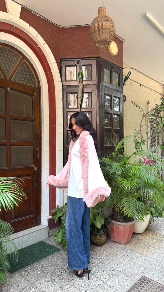 Luxury Pink/White Fur Ombre Shrug - (Free Size)