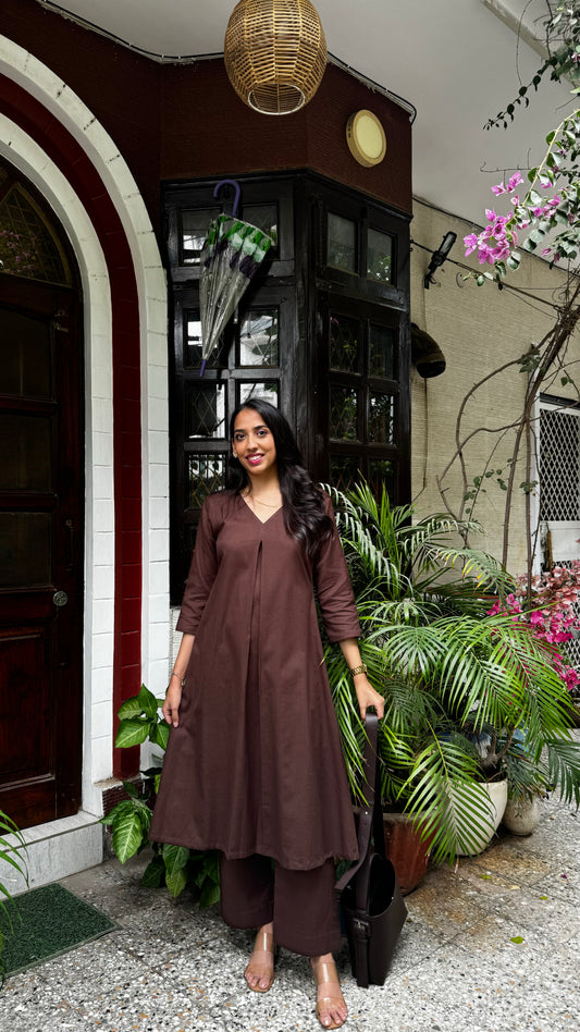 A-Line Cotton/Linen Set – Brown (Premium Collection)