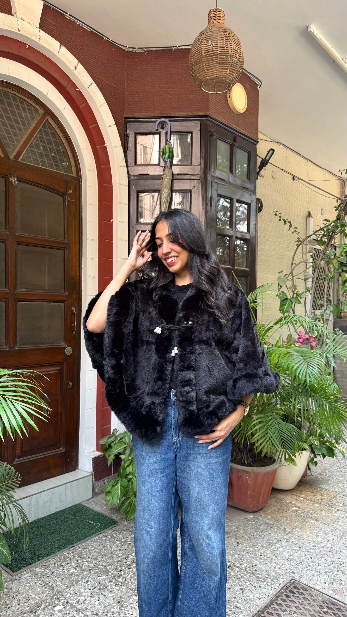 Luxury Crystal Fur Shrug - Black (Free Size)